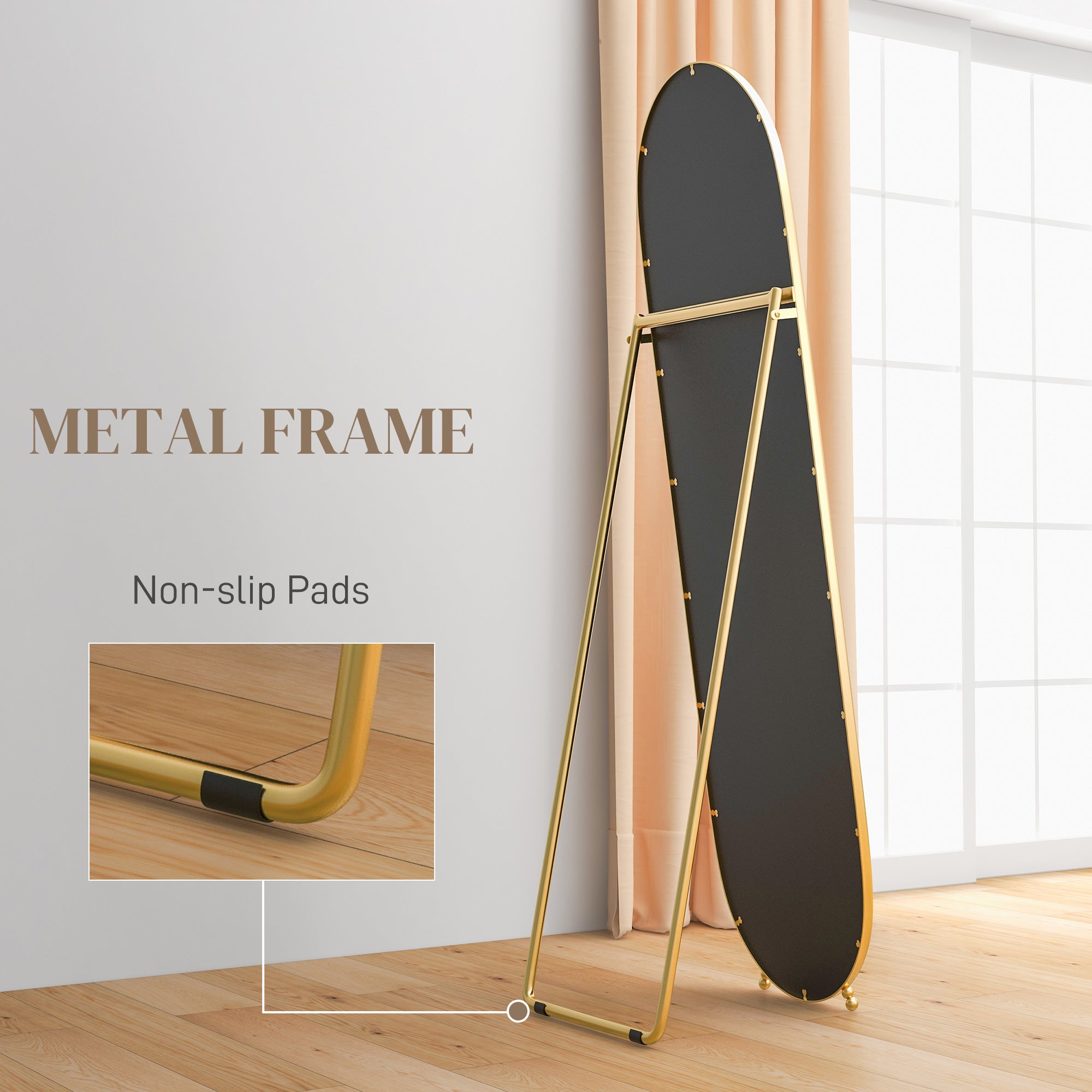 HOMCOM Three-Way Curved Full Length Mirror - Gold Tone - North Peak Garden Furniture