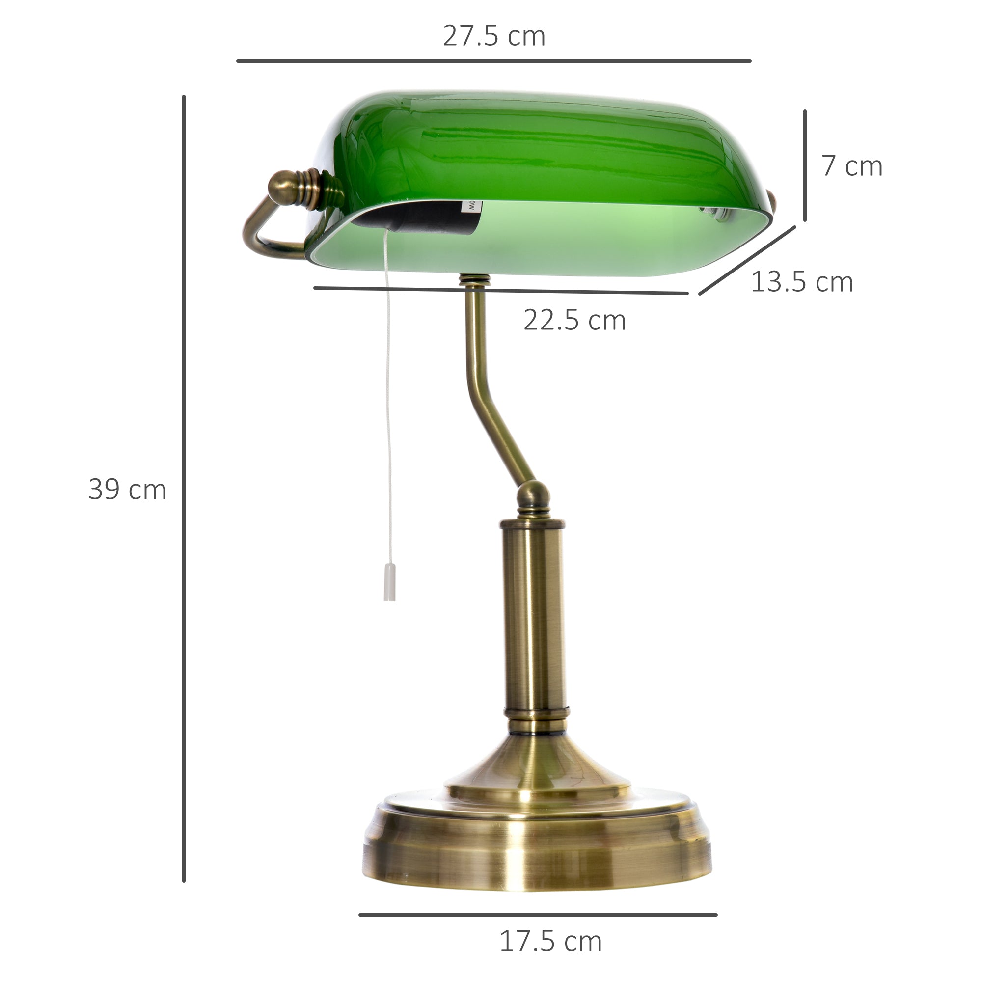 HOMCOM Banker's Desk Lamp with Antique Bronze Tone Base, Table Lamp with Green Glass Shade for Home Office, Green - North Peak Garden Furniture