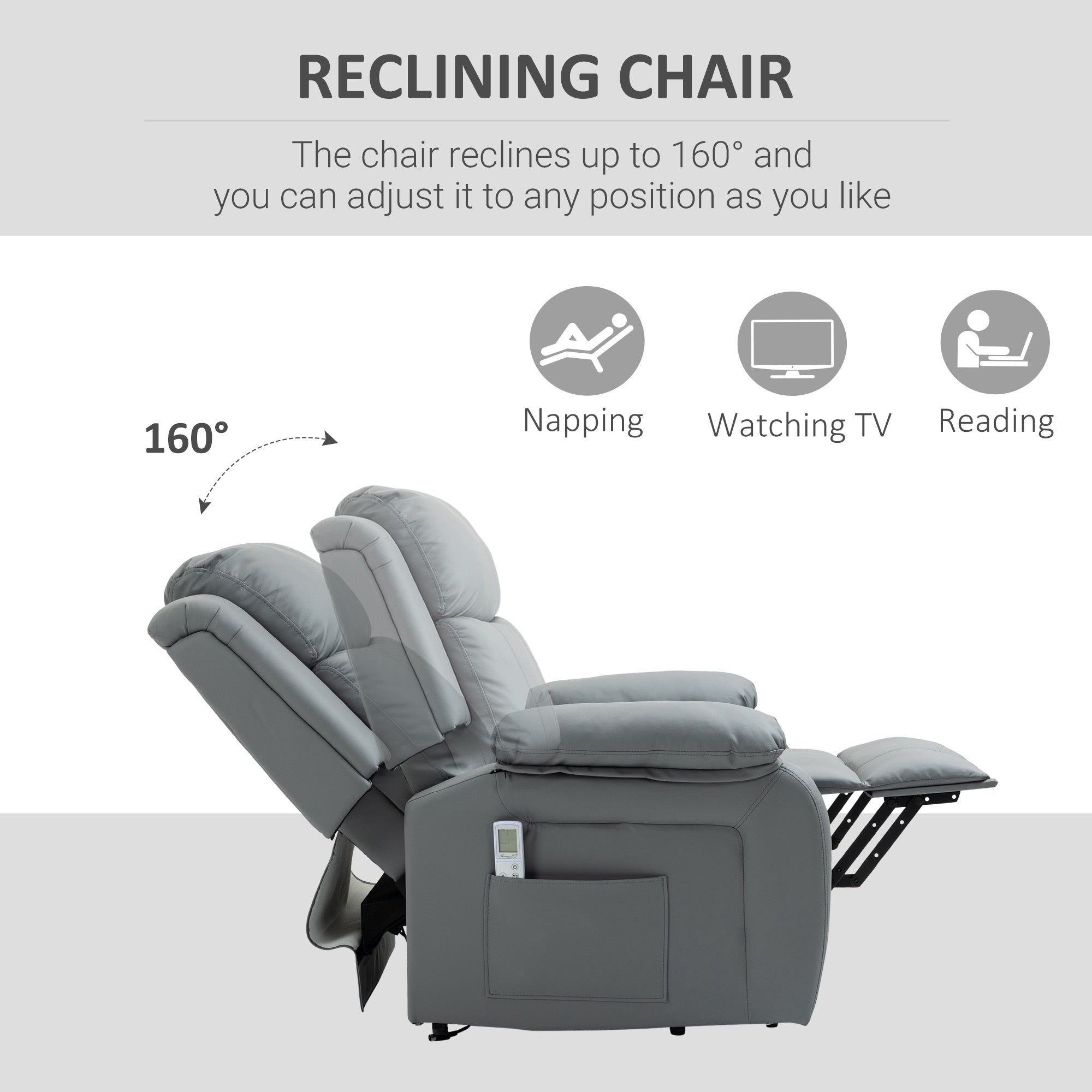 HOMCOM Electric Power Lift Recliner Chair Vibration Massage Reclining Chair with Remote Control and Side Pocket, Grey