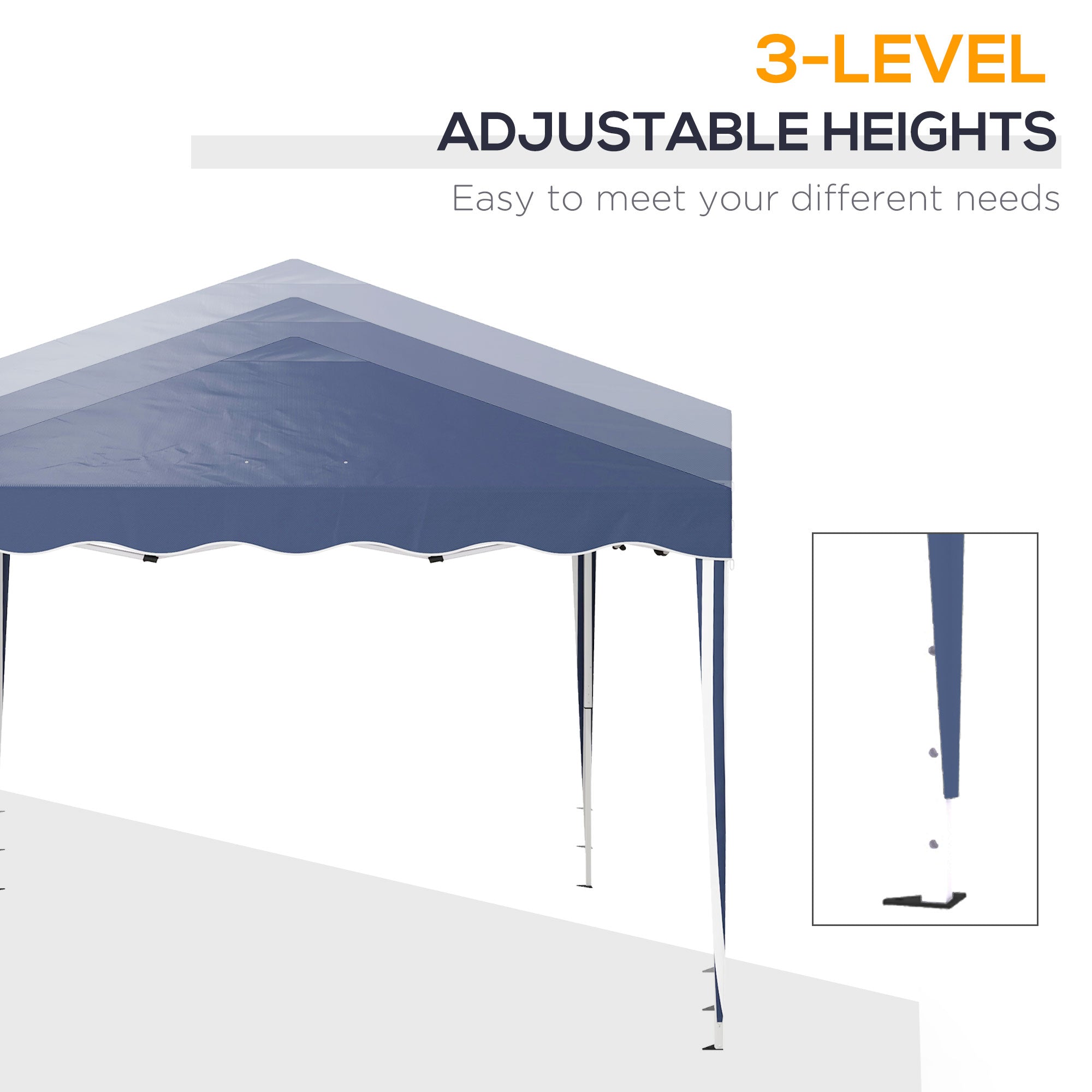 Outsunny 3 x 3cm Adjustable Height Pop-Up Gazebo, with Bag - Blue