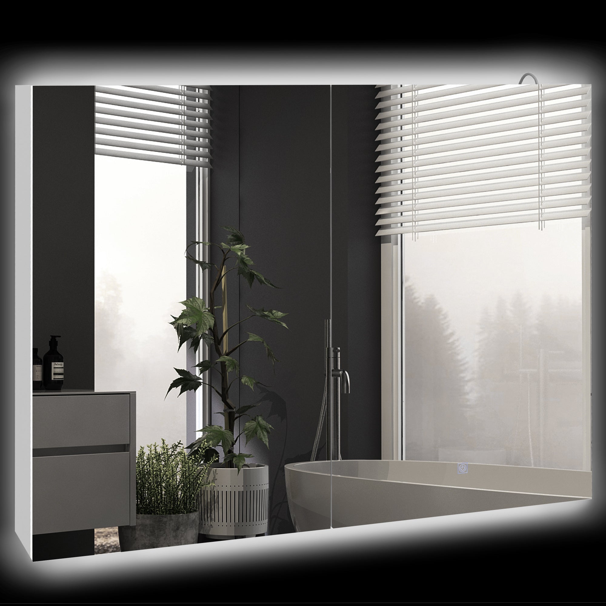 kleankin Bathroom Mirror Cabinet with Light, Bathroom Storage Cupboard with Adjustable Shelf, USB Powered, 90x15x70cm, White - North Peak Garden Furniture