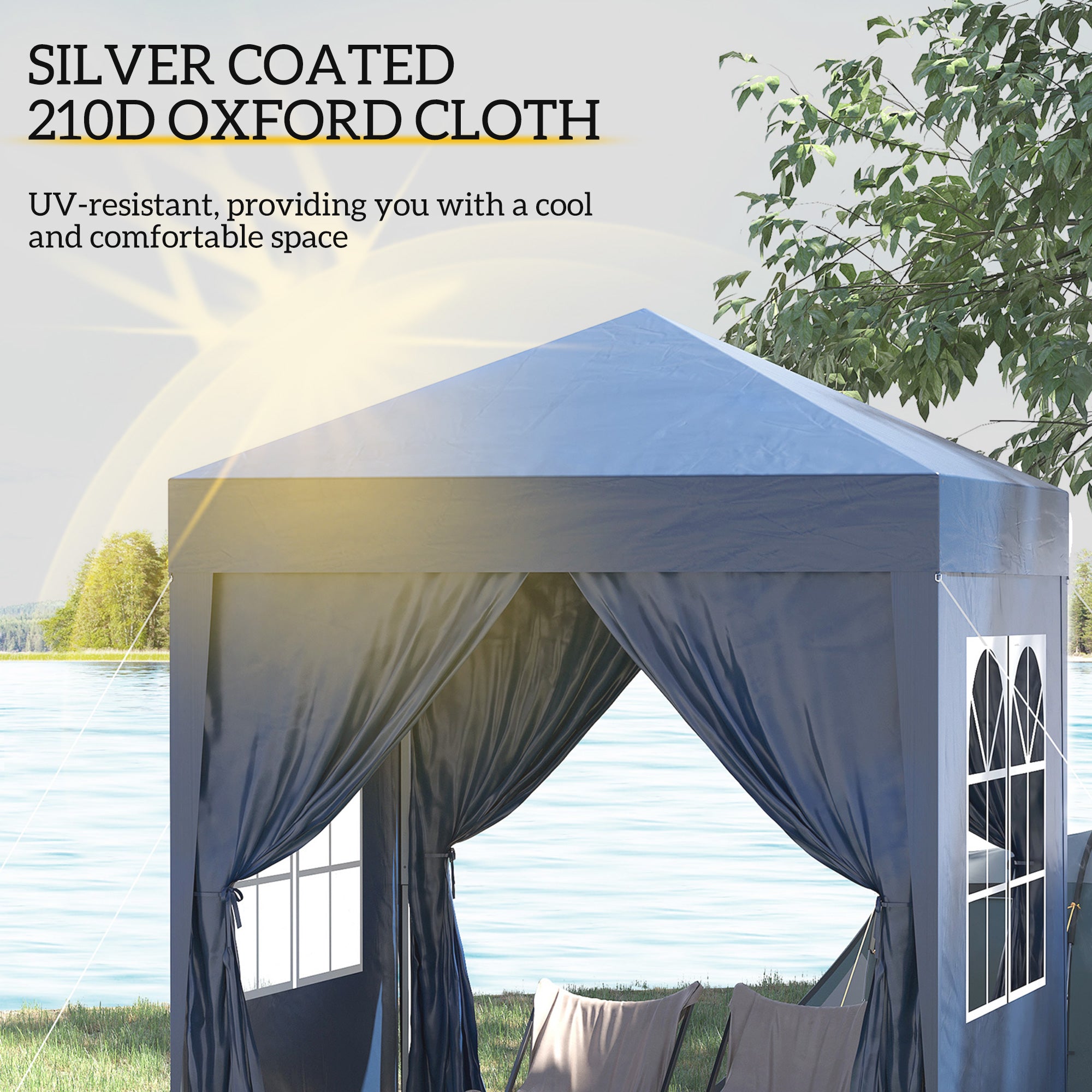 Outsunny 2 x 2 m Garden Pop Up Gazebo, Wedding Party Tent Marquee, Water Resistant Awning Canopy with Sidewalls, Windows, Carry Bag, Blue - North Peak Garden Furniture