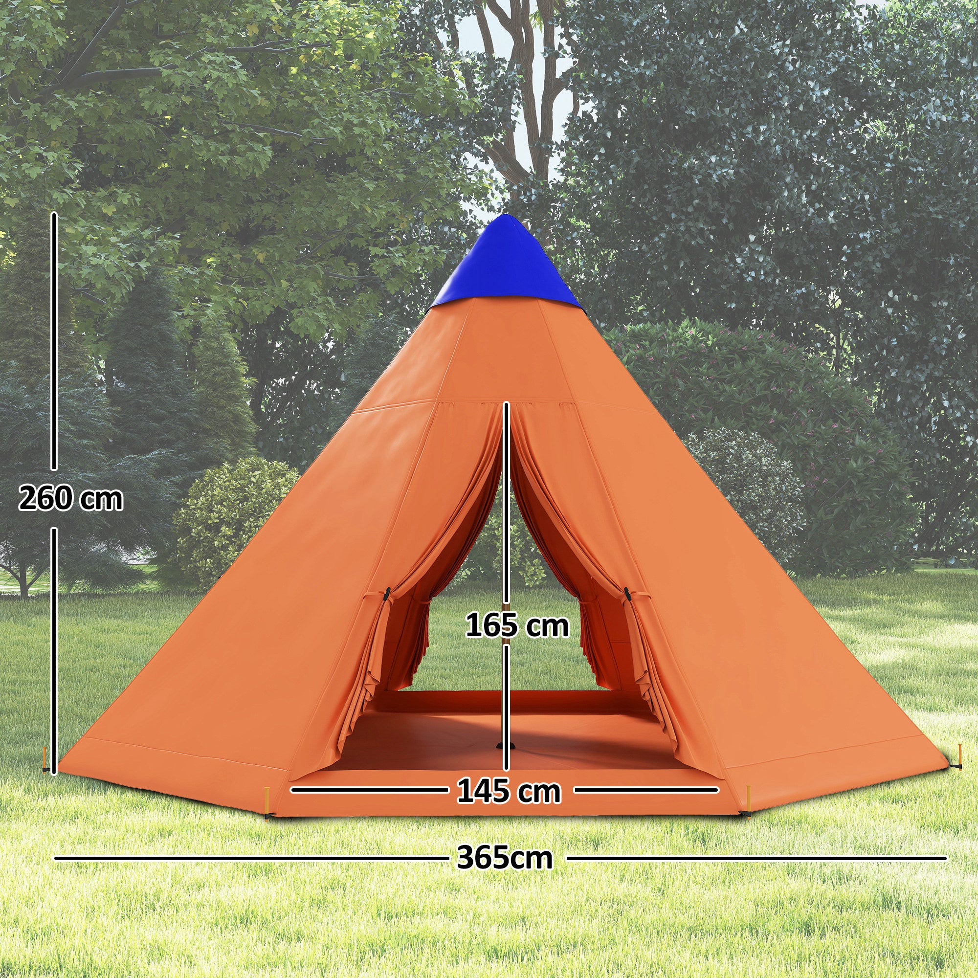 Outsunny 6 Men Tipi Tent with Carry Bag - Orange - North Peak Garden Furniture