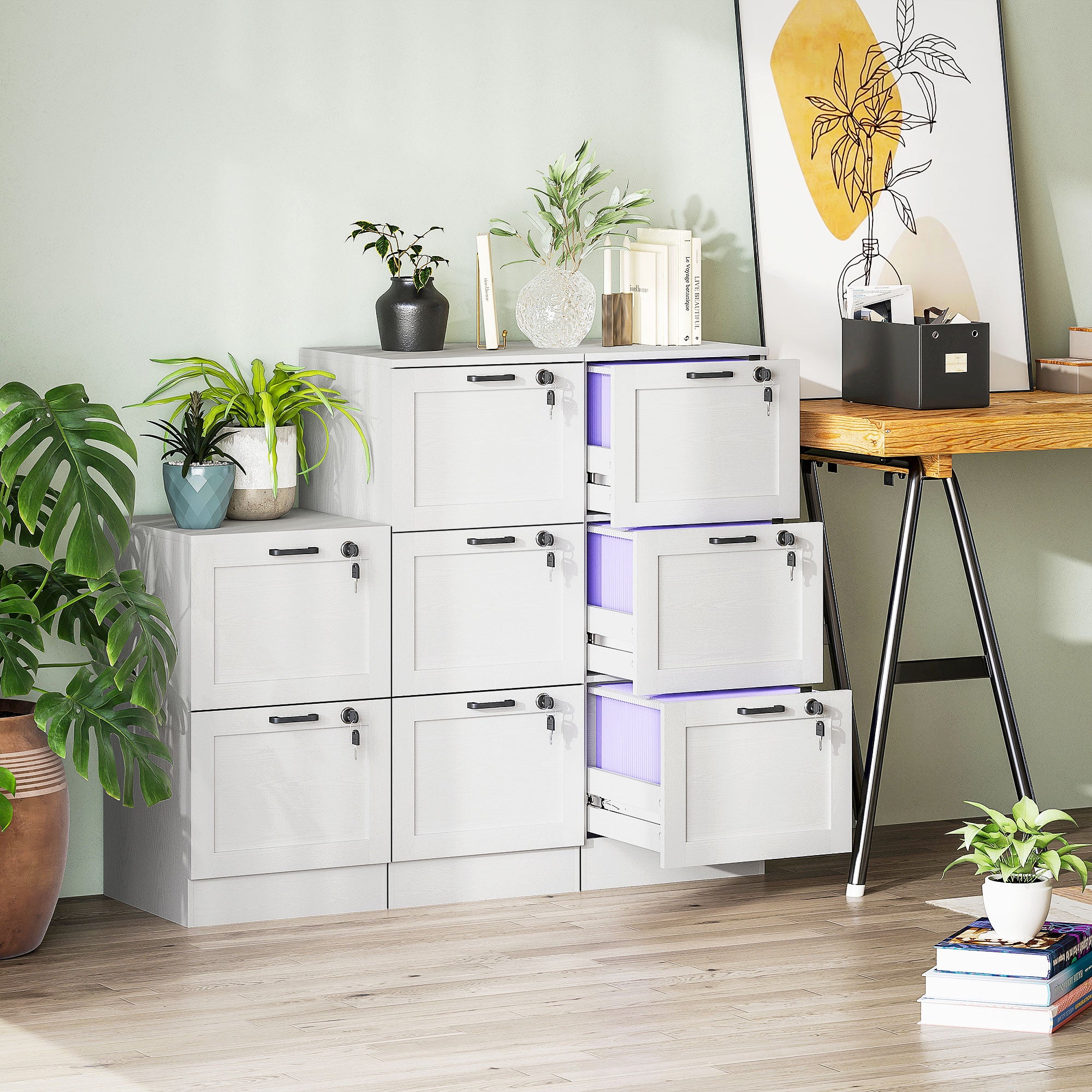 HOMCOM 3-Drawer Filing Cabinet with Lock - White - North Peak Garden Furniture