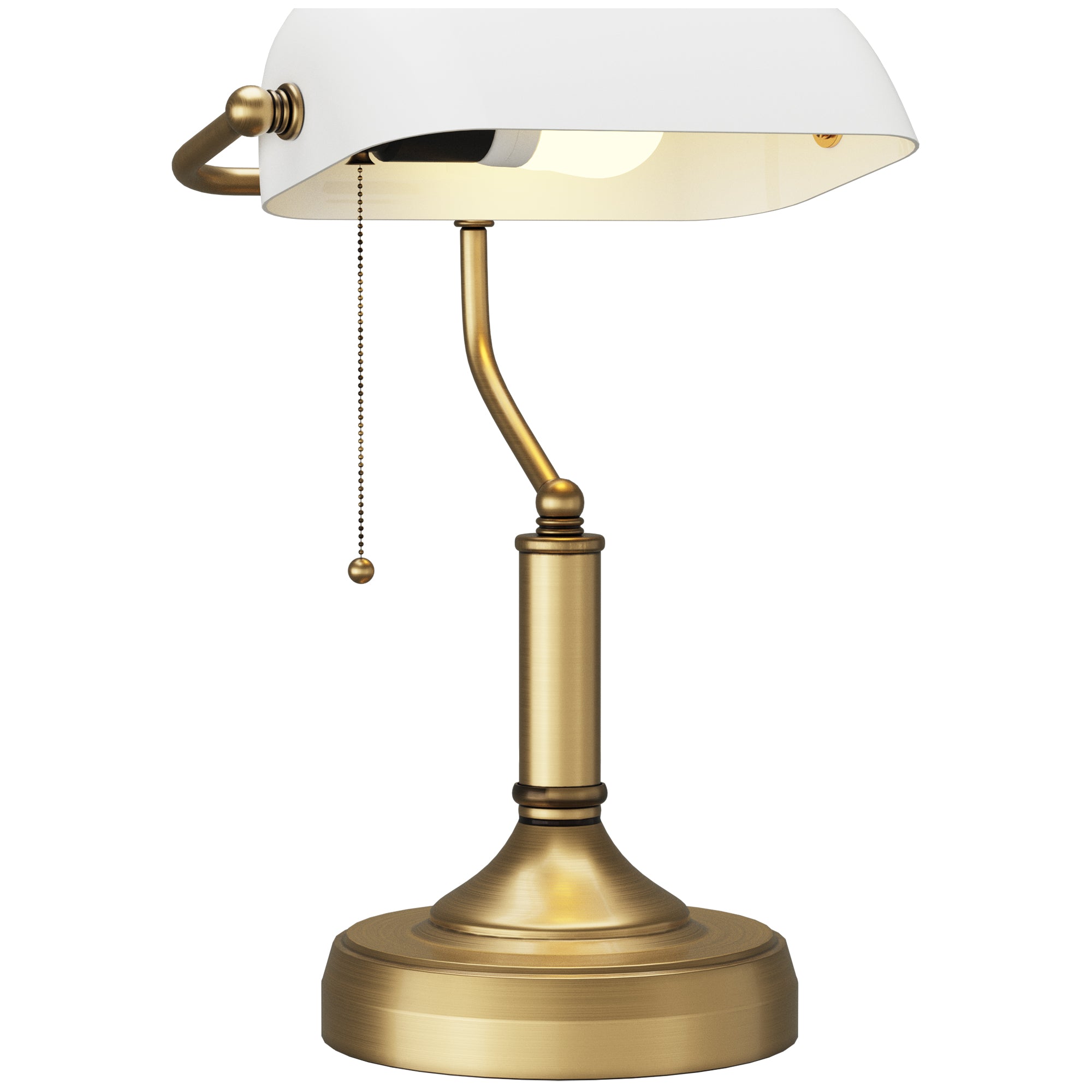 HOMCOM Banker's Desk Lamp with Antique Bronze Tone Base, Table Lamp with White Glass Shade for Home Office, White - North Peak Garden Furniture