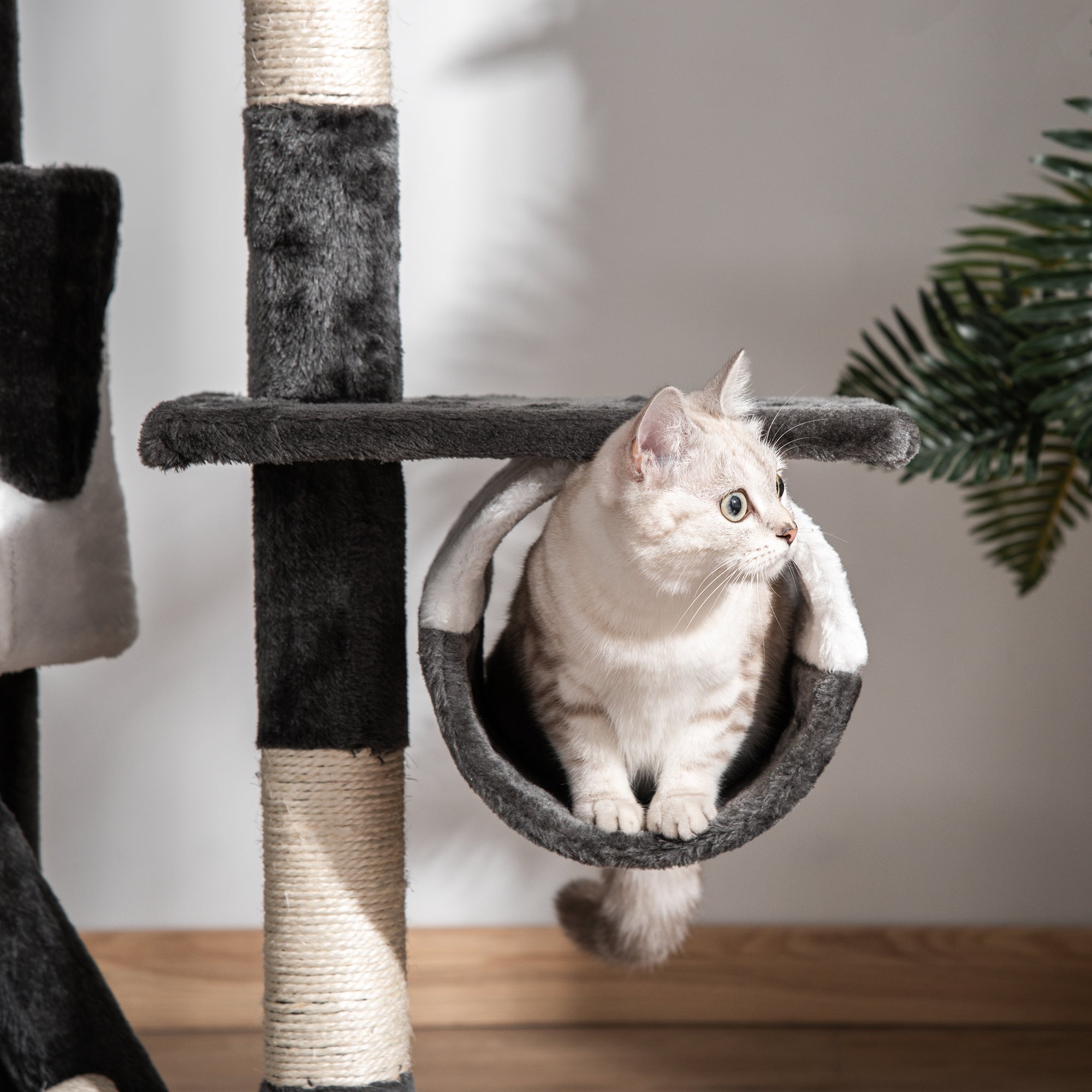 PawHut Floor-to-Ceiling Cat Tree for Indoor Cats, 240-260cm Adjustable Cat Tree - Dark grey