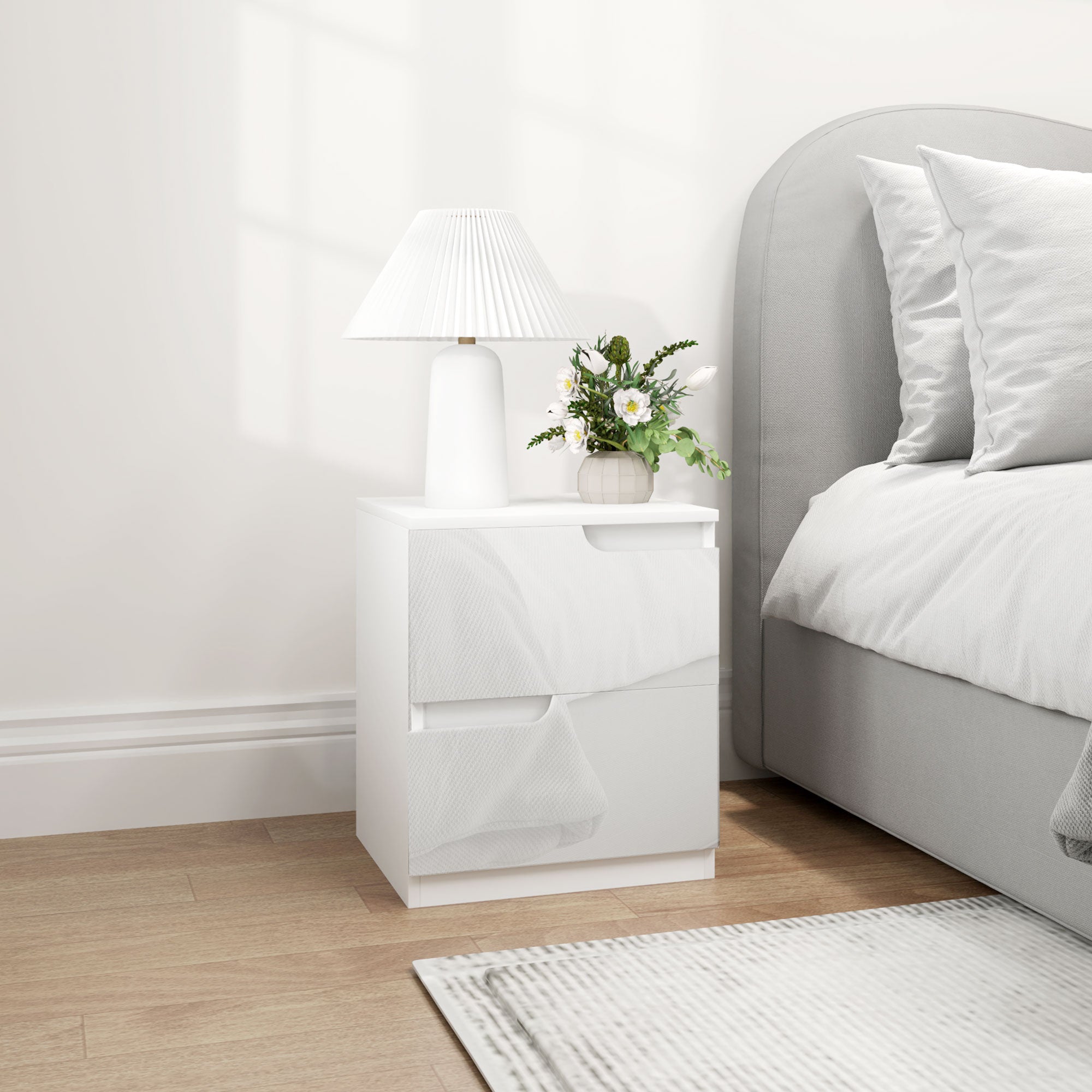 HOMCOM Set of Two High Gloss Bedside Tables - White - North Peak Garden Furniture