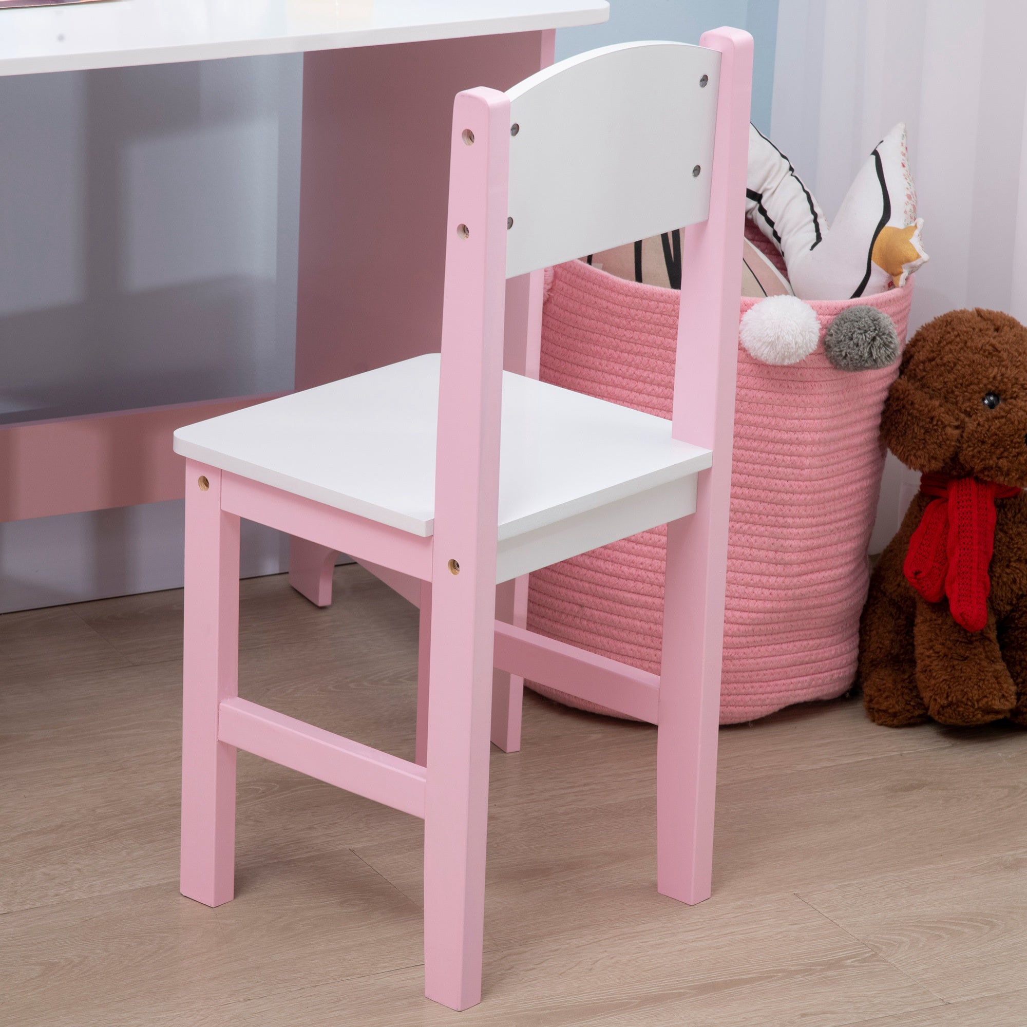 HOMCOM Kids Desk And Chair Set 2 PCs Childrens Table And Chair Set Multi Use Toddler Furniture with Whiteboard, Storage - Pink - North Peak Garden Furniture