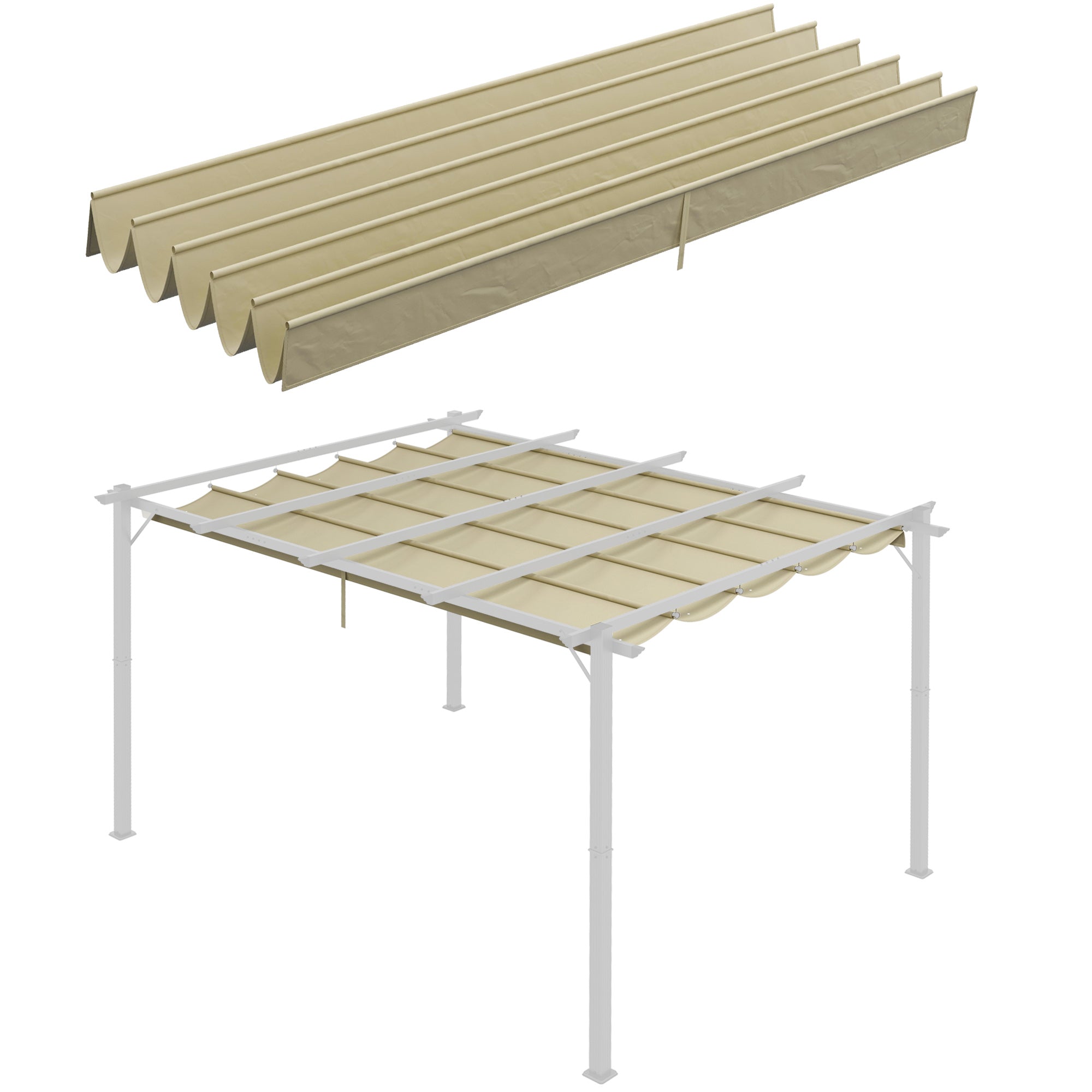 Outsunny Retractable Pergola Shade Cover, Replacement Canopy for 4 x 3 (m) Pergola, Retractable Roof, Beige - North Peak Garden Furniture