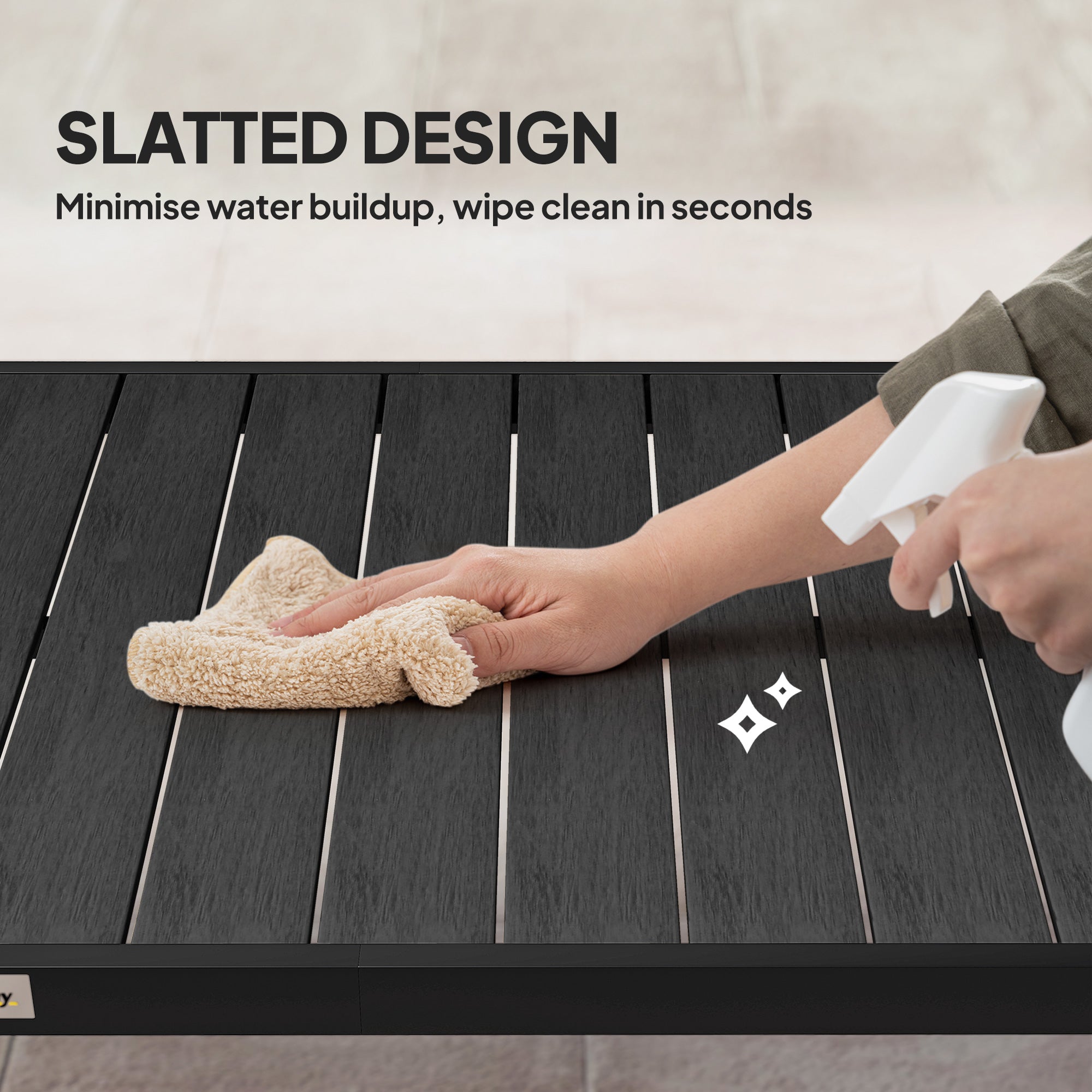 Outsunny Aluminium Outdoor Garden Dining Table for 8 People, Faux Wood Top, for Garden, Patio, 190 x 90 x 74cm, Black