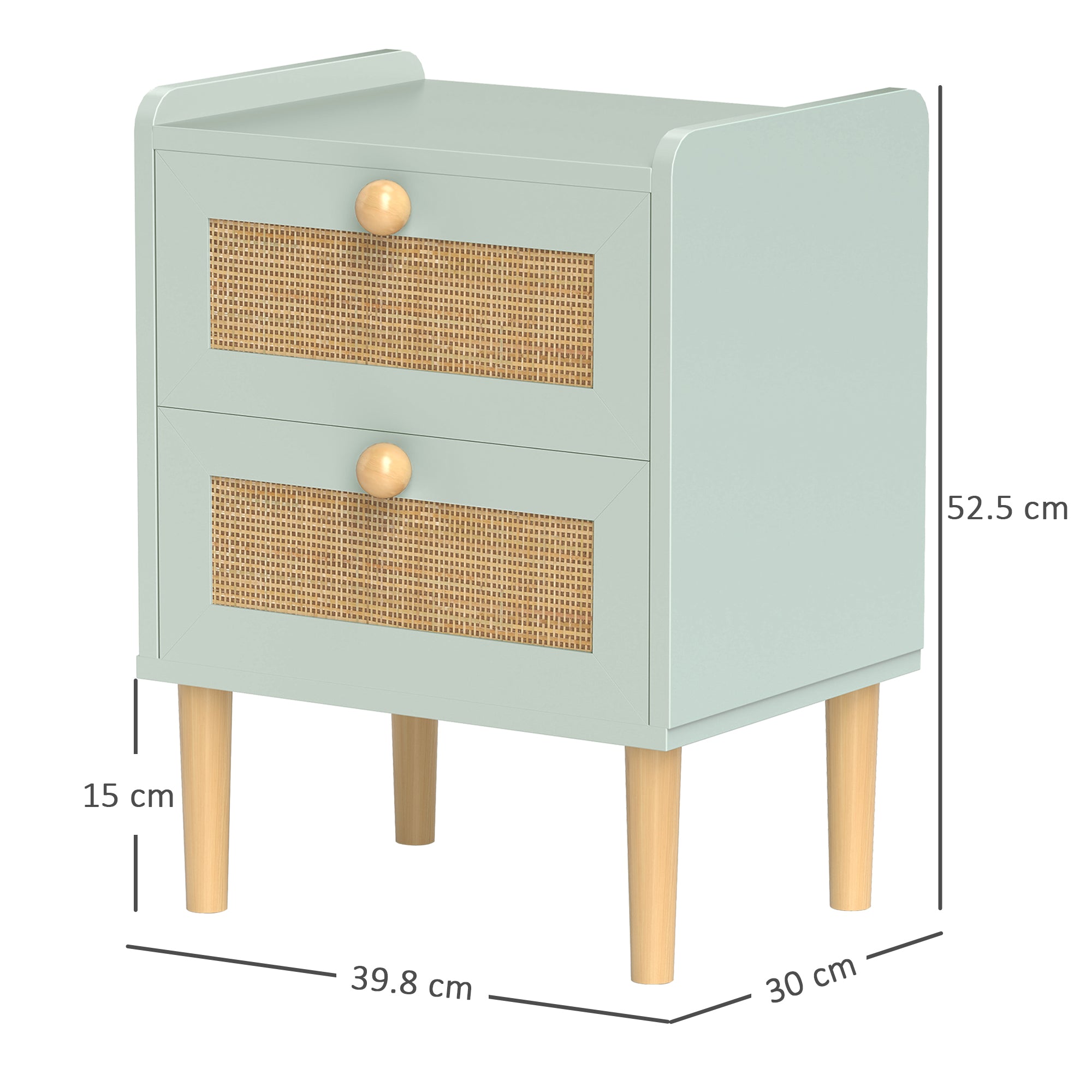 HOMCOM Bedroom Chest of Drawers, Boho Rattan Dresser with 2 Drawers, Storage Cabinet for Living Room, Hallway, Entryway, Olive Green - North Peak Garden Furniture