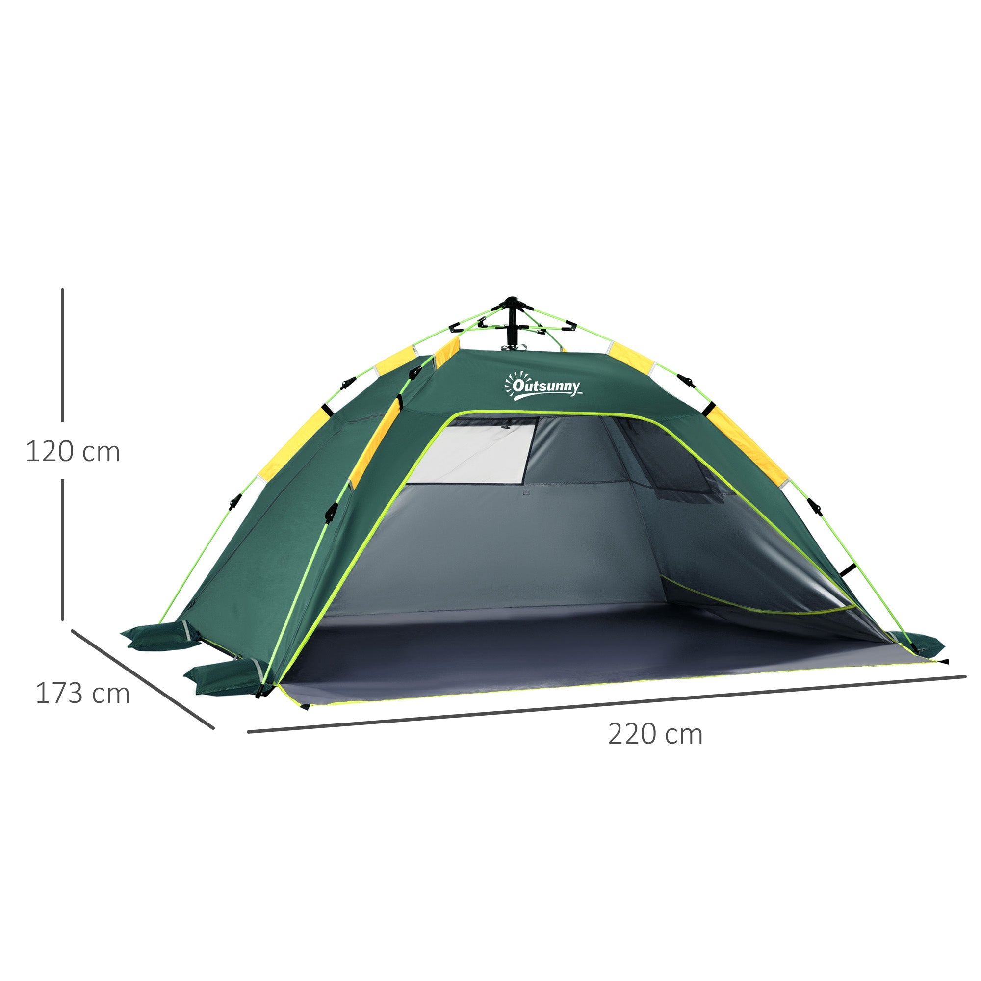 Outsunny Beach Tent for 1-2 Person Pop-up Design with 2 Mesh Windows & 2 Doors Dark Green - North Peak Garden Furniture