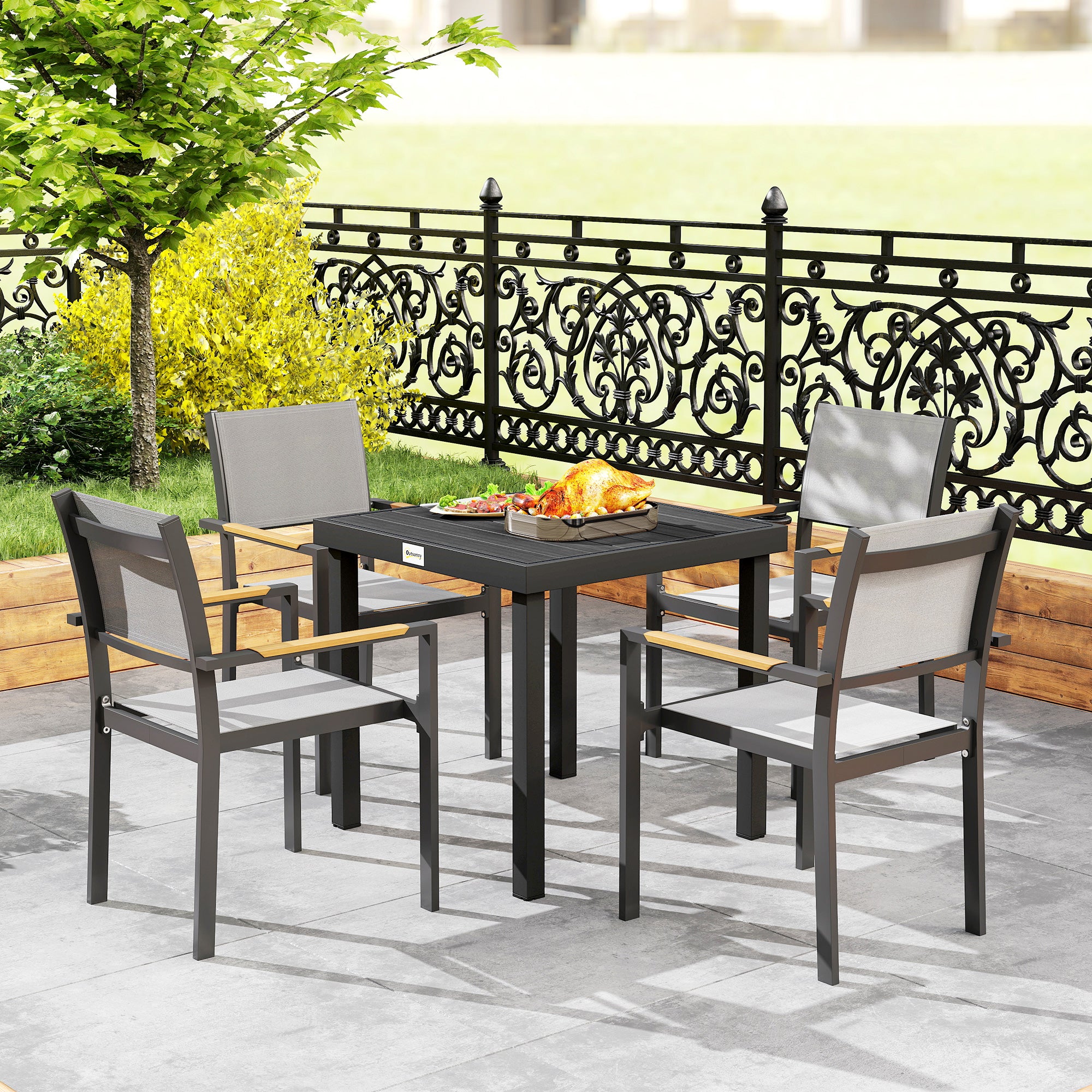 Outsunny 78 cm Garden Dining Table for 4 People, Square Outdoor Coffee End Side Table with Aluminium Legs, Black
