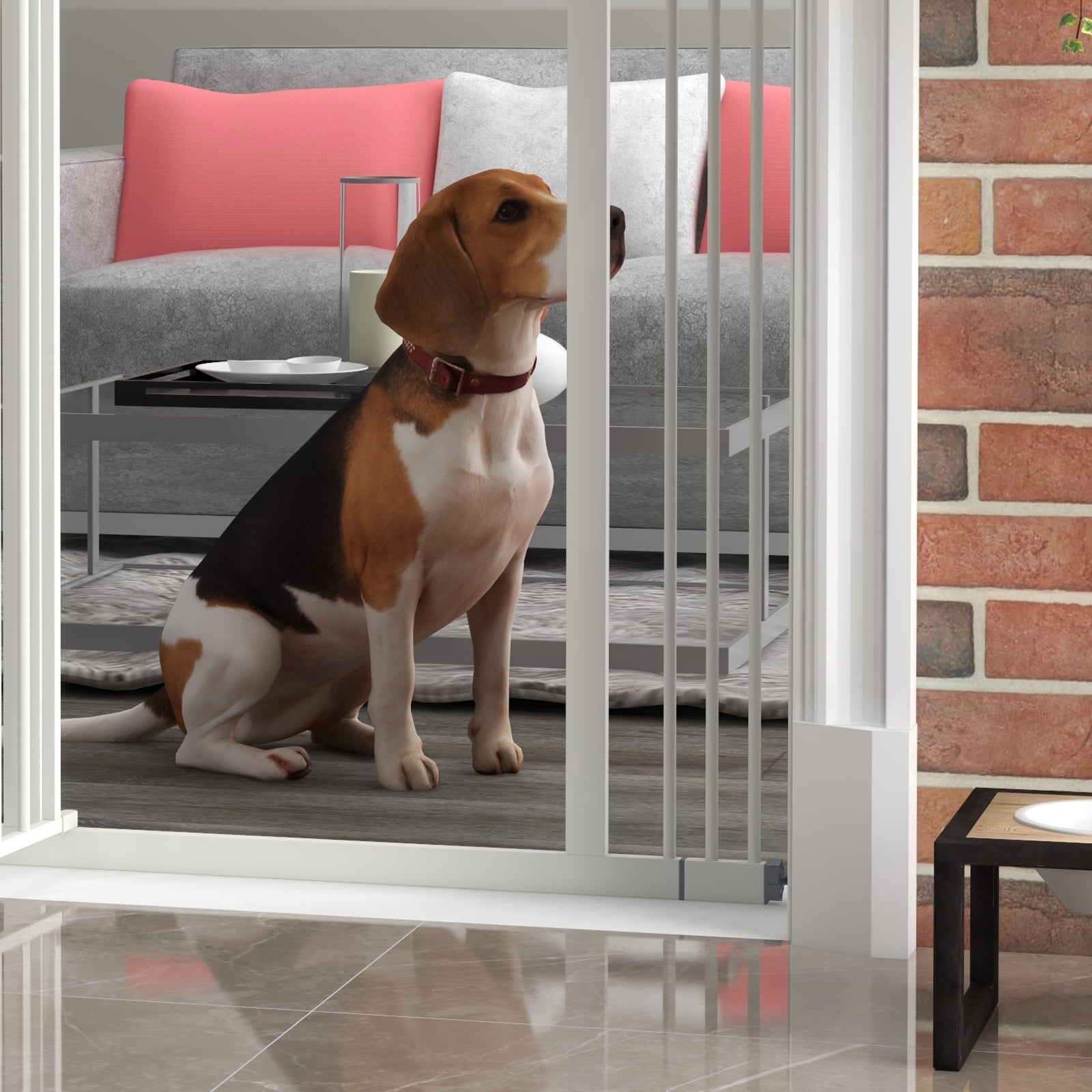 PawHut Pressure Fit Dog Stair Gate No Drilling Safety Gate Auto Close for Doorways, Hallways, 74-100cm Adjustable, 94cm Tall, White - North Peak Garden Furniture