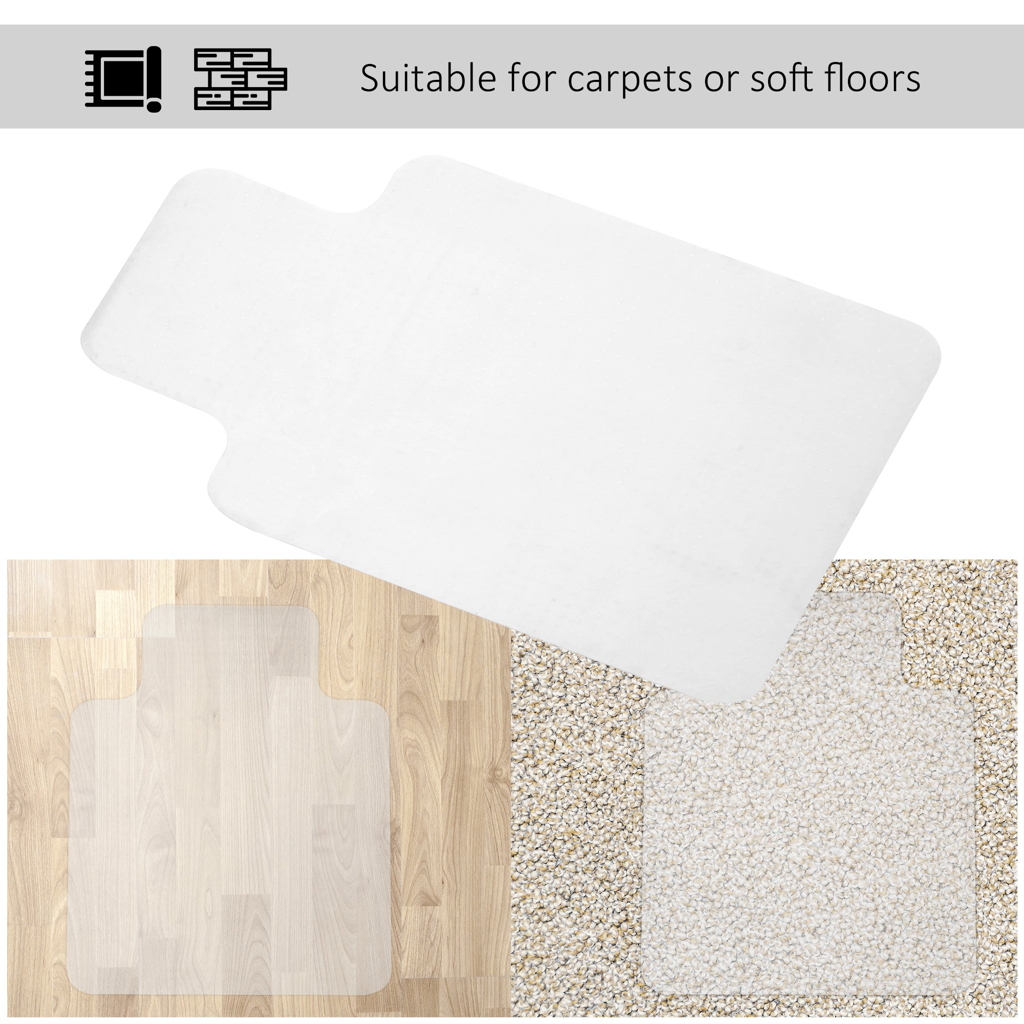 HOMCOM Office Carpet Protector Chair Mat Clear Spike Non Slip Studs Frosted Lipped - North Peak Garden Furniture