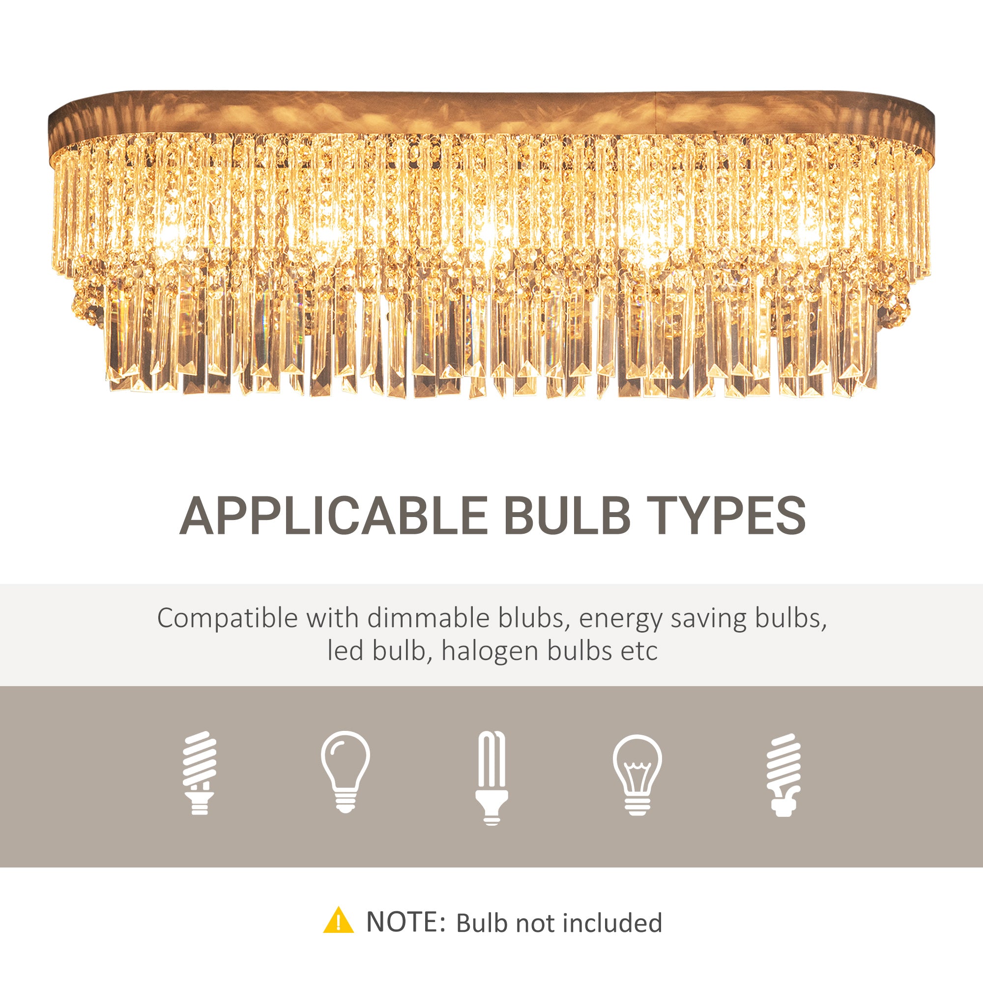 HOMCOM Modern Raindrop Crystal Chandelier, Round Rectangular hanging Ceiling Light, Linear Hanging Lighting with Stainless Steel Base, for Restaurant Kitchen Island Dining Room Hotel, Silver - North Peak Garden Furniture