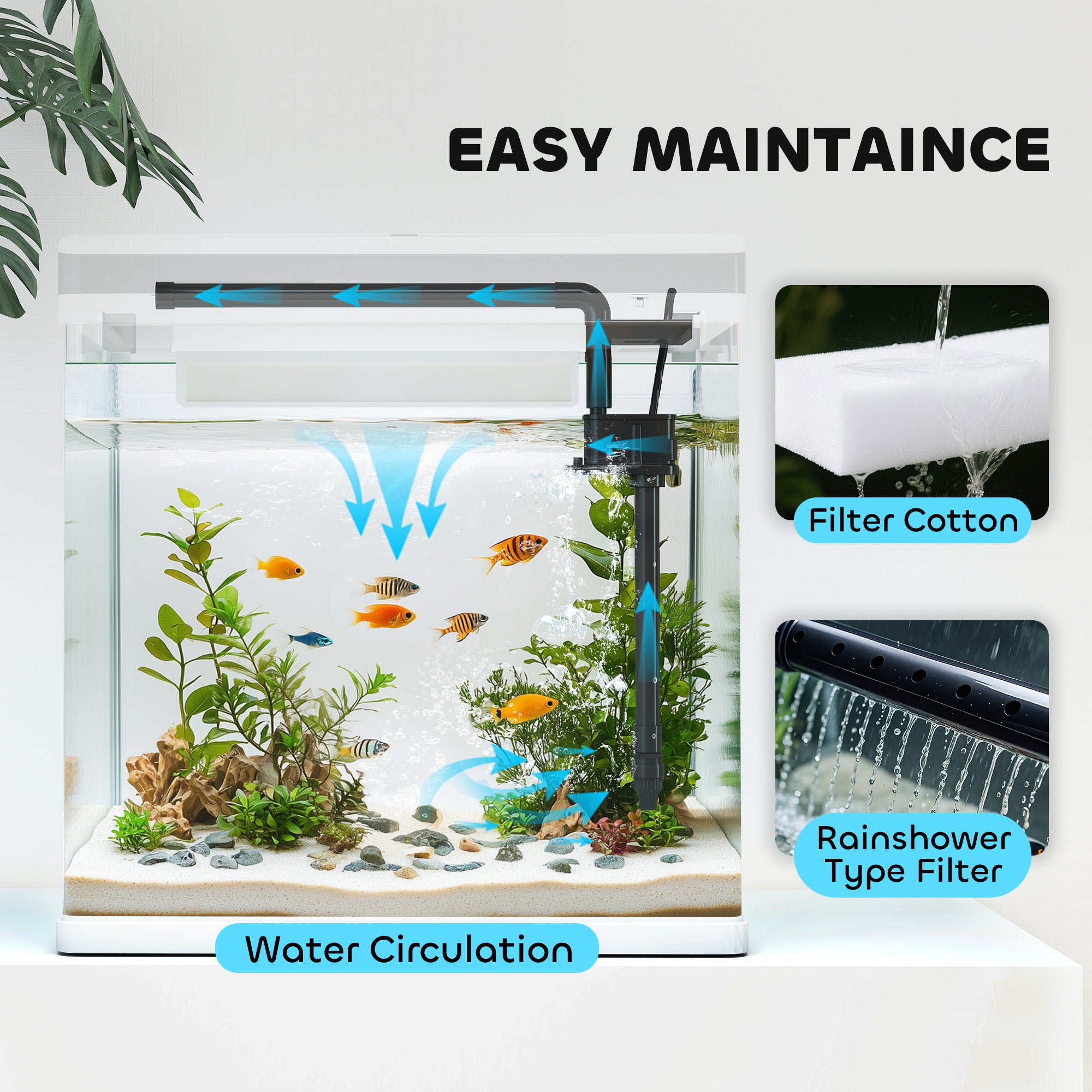 PawHut 28L Glass Aquarium Fish Tank with Filter, LED Lighting, for Betta, Guppy, Mini Parrot Fish, Shrimp, 38 x 26 x 39.5cm - North Peak Garden Furniture