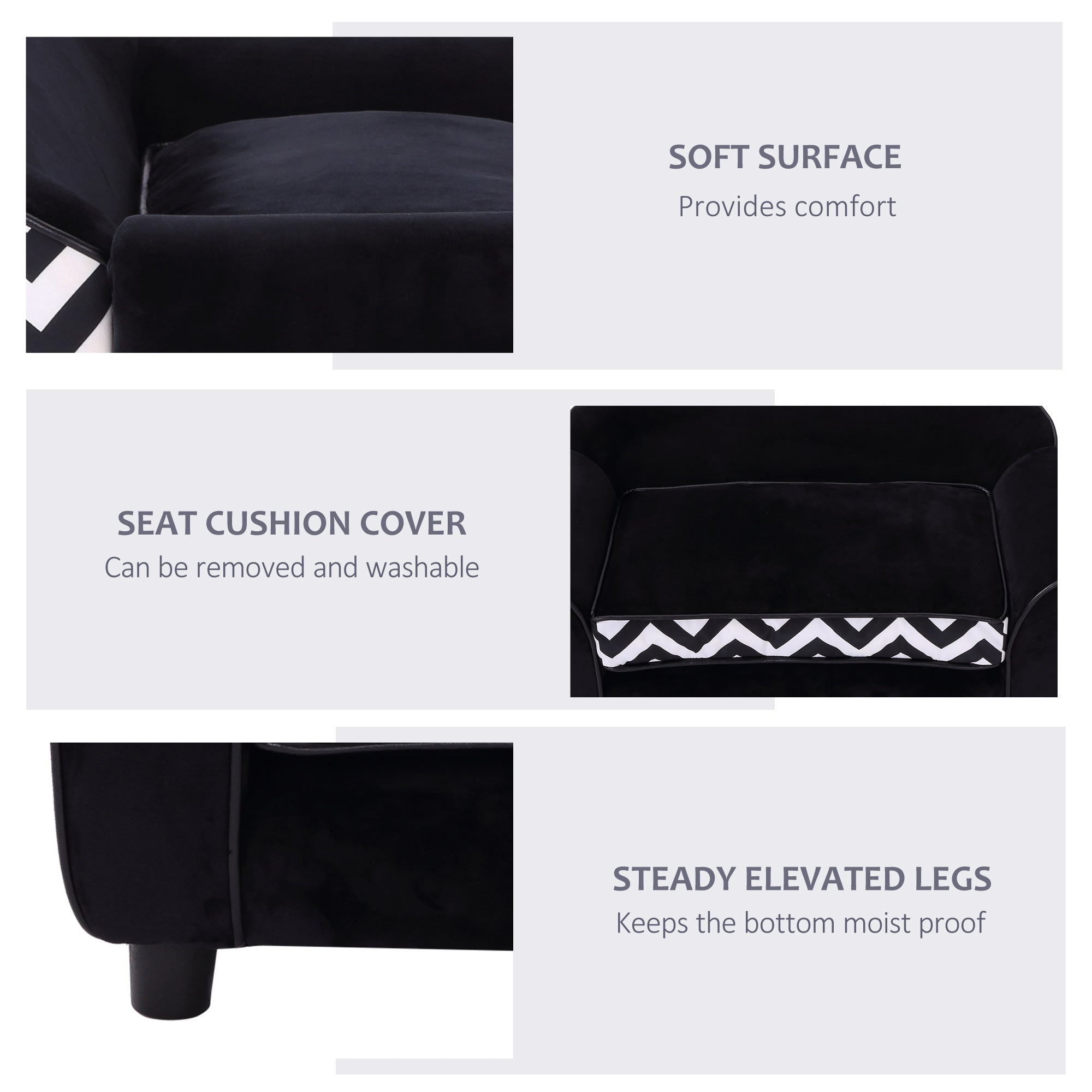 PawHut Dog Sofa Bed for XS-Sized Dogs, Cat Sofa with Soft Cushion, Pet Chair Lounge with Washable Cover, Removable Legs, Wooden Frame - Black - North Peak Garden Furniture