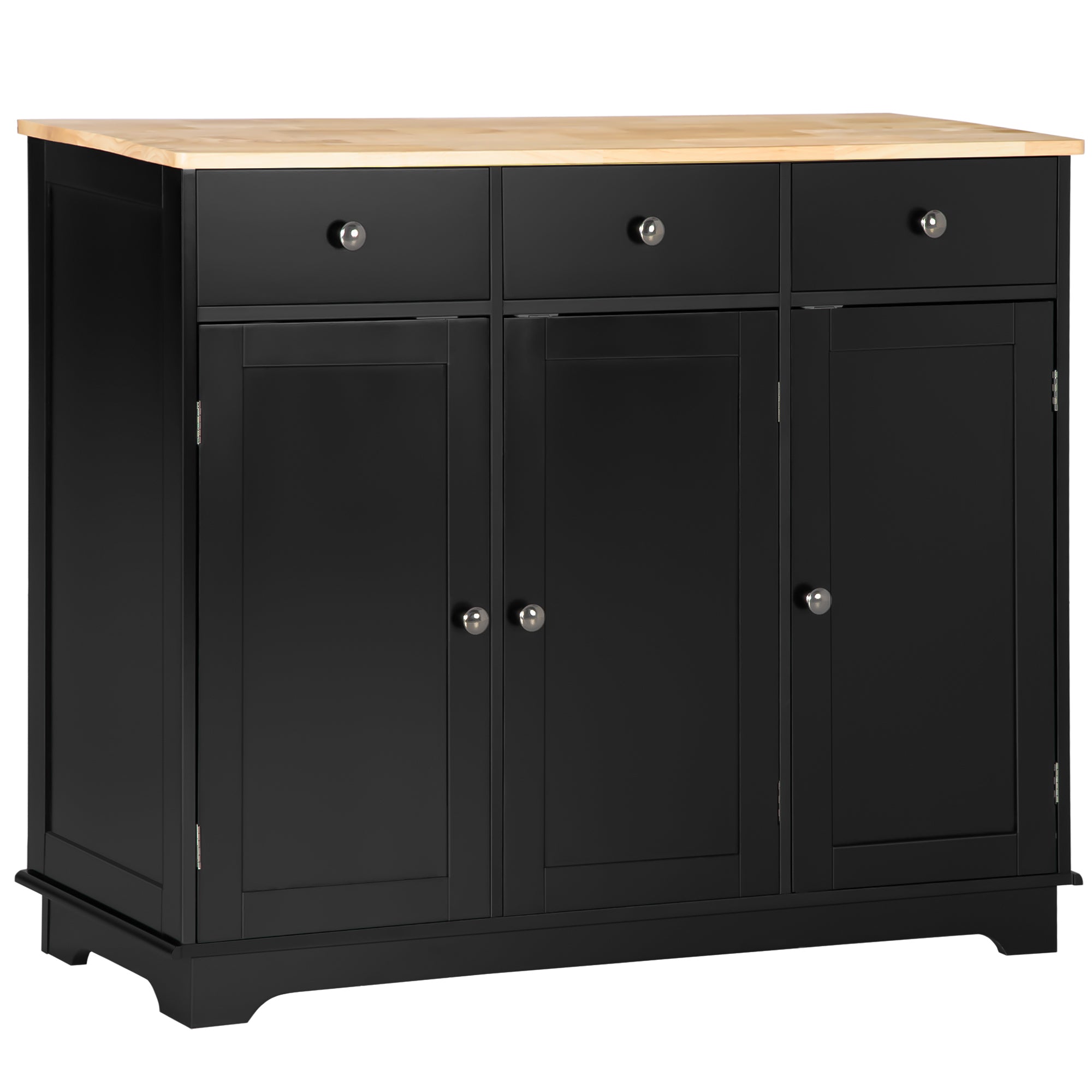 HOMCOM Sideboard with Rubberwood Top and Adjustable Shelves for Dining Room, Kitchen - Black - North Peak Garden Furniture