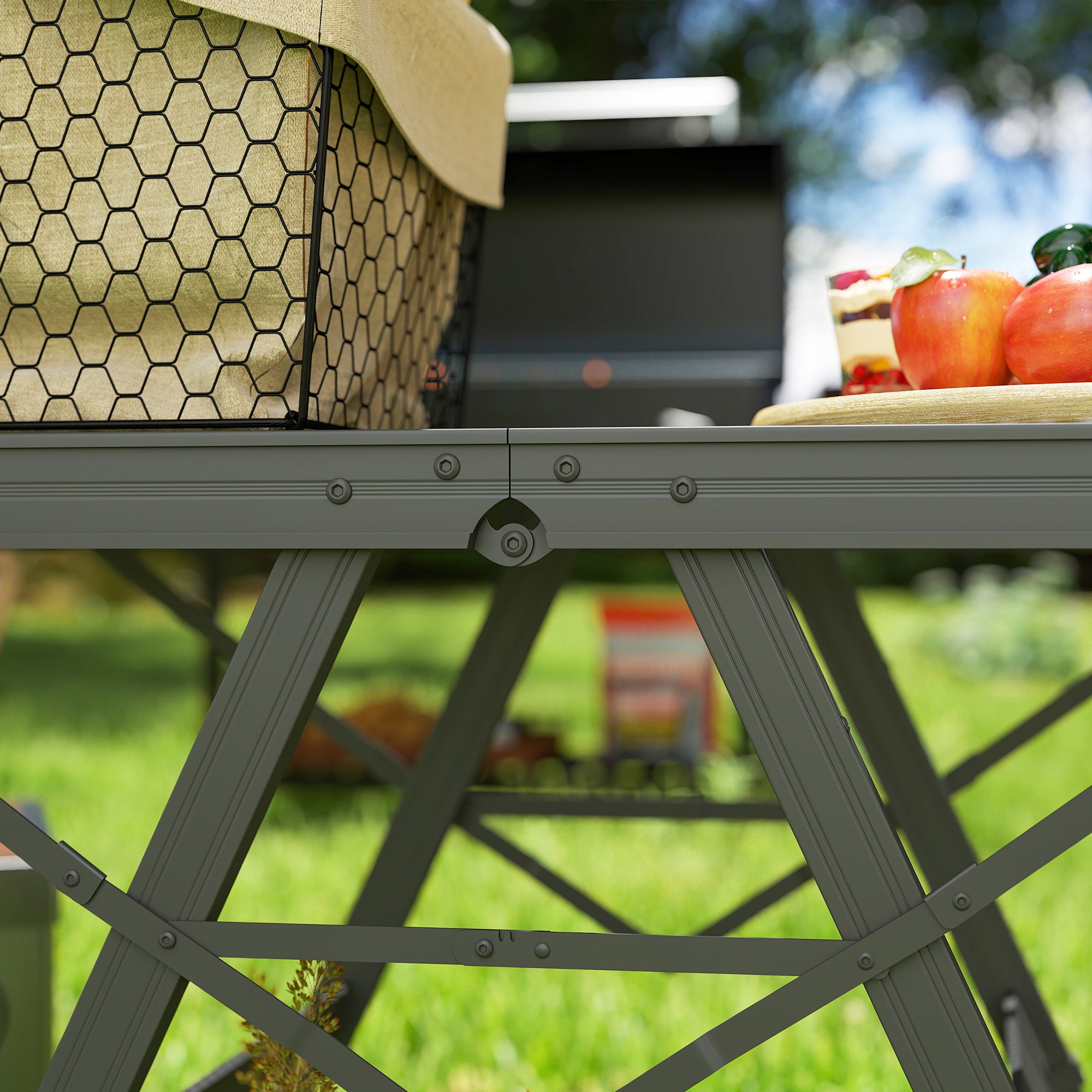 Outsunny 3 ft Folding Camping Table w/ Adjustable Heights, Portable Lightweight Outdoor Folding Picnic Table with Metal Mesh Desktop & Aluminium Legs for Picnic, Garden, Party, Black - North Peak Garden Furniture