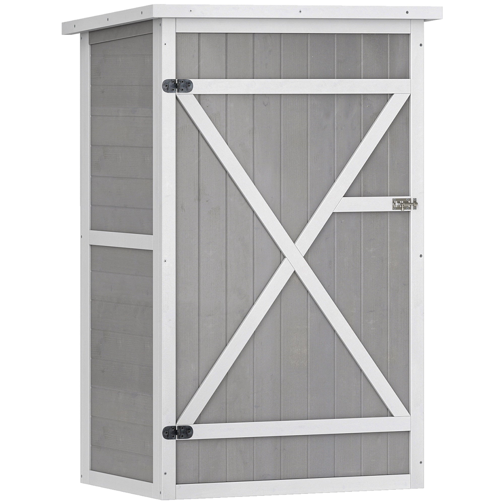 Outsunny Garden Shed Wooden Garden Storage Shed Fir Wood Tool Cabinet Organiser with Shelves 75L x 56W x115Hcm Grey