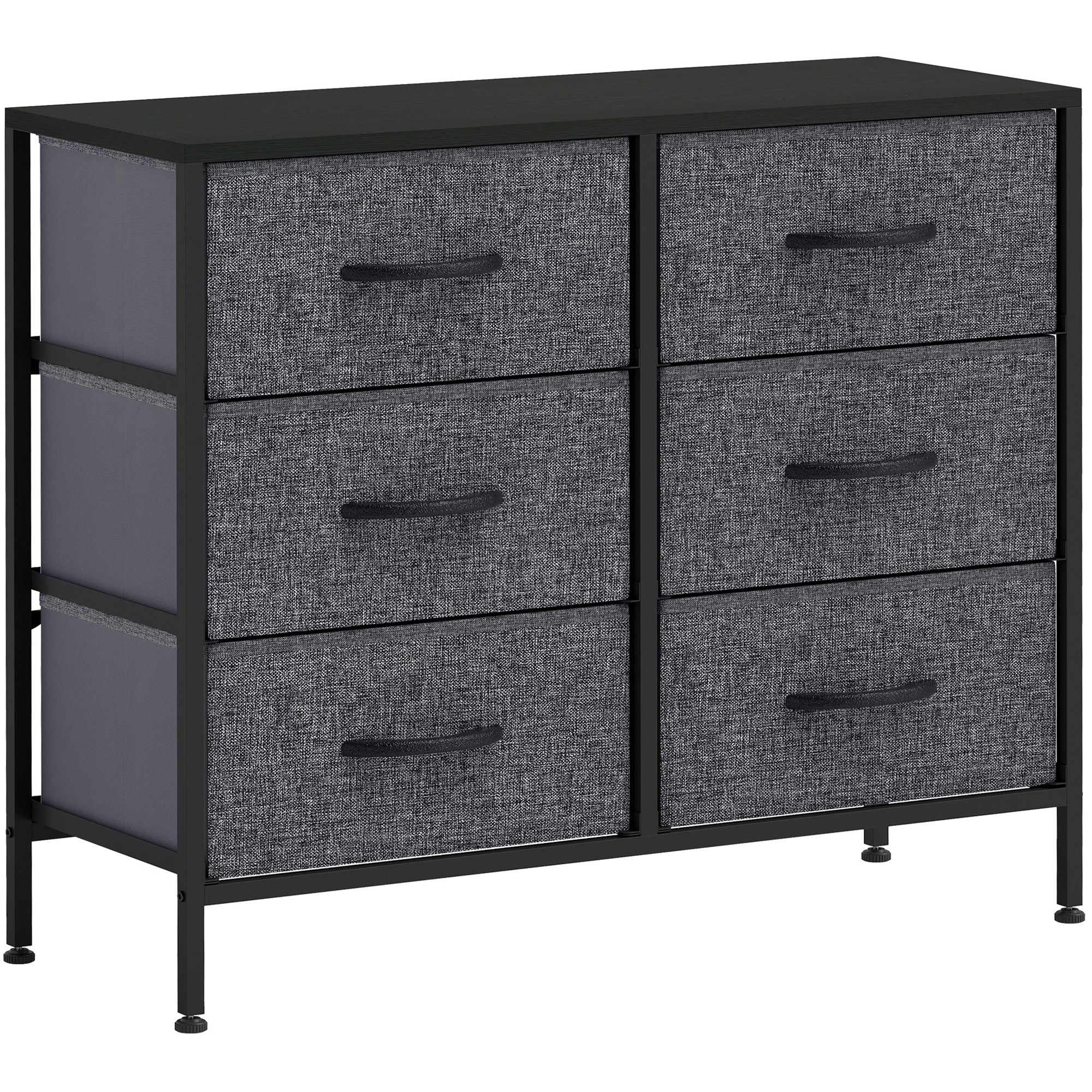 HOMCOM Fabric Chest of Drawers, Storage Drawers, Industrial Bedroom Dresser with 6 Fabric Drawers, Steel Frame and Wooden Top for Nursery, Living Room, Hallway, Black - North Peak Garden Furniture