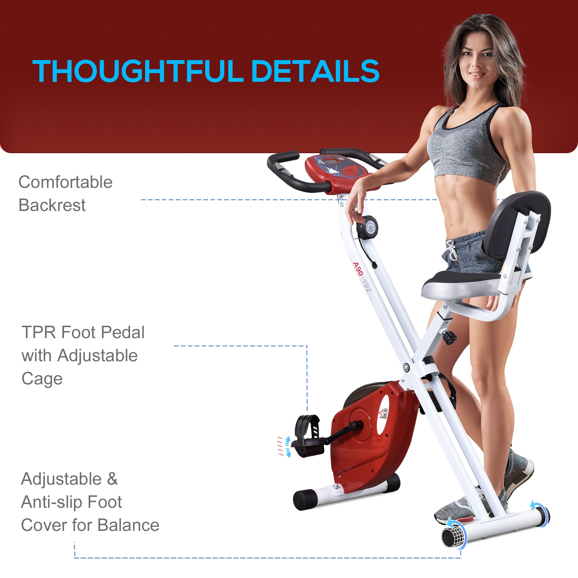 HOMCOM Exercise Bike Fitness Bicycle Indoor trainer Foldable 8-level Magnetic Resistance Adjustable w/LCD Monitor Pulse Sensor, Red - North Peak Garden Furniture