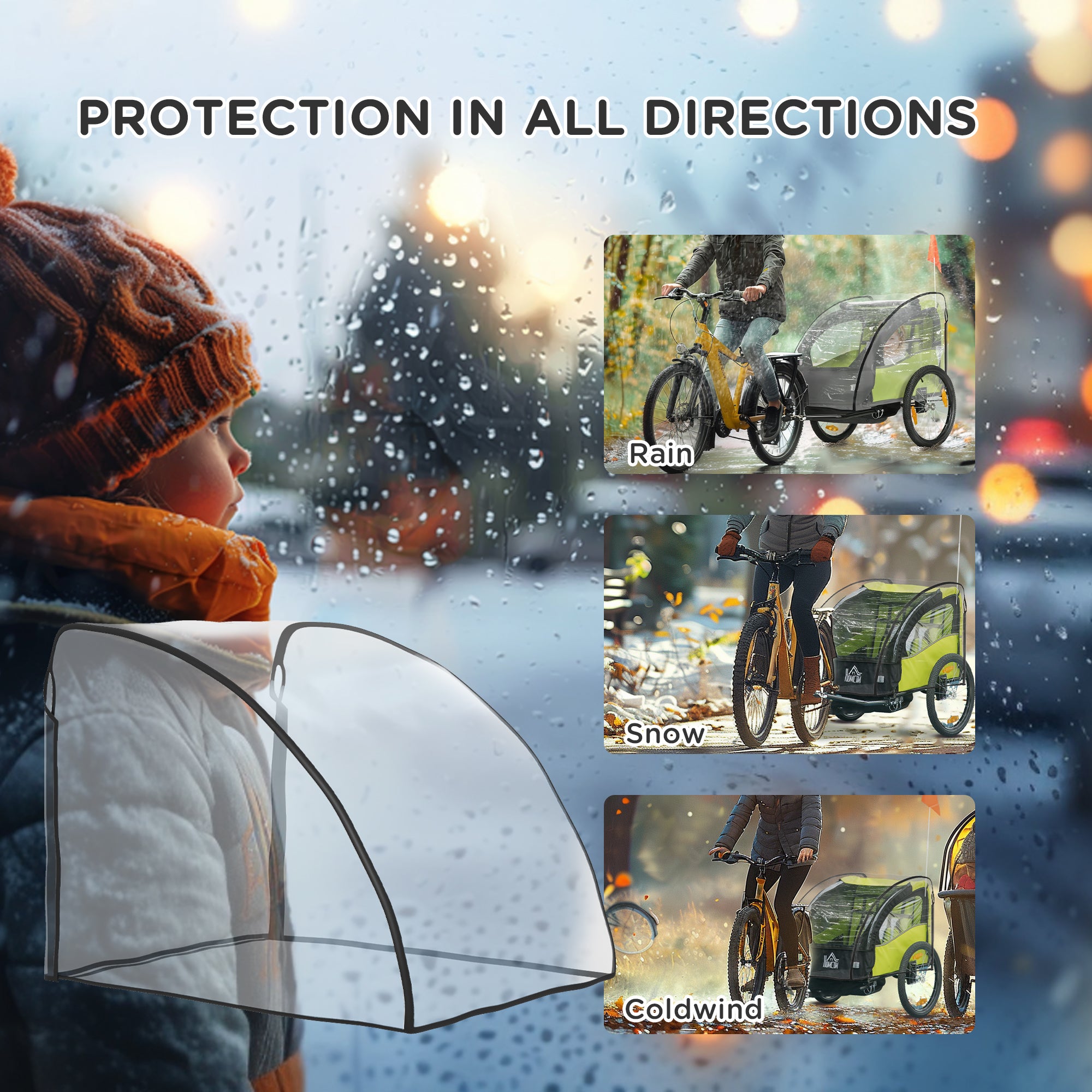 HOMCOM Baby Bike Trailer Cover, Anti Dust Rain Snow, Cold Wind, 76 x 61 x 61 cm - North Peak Garden Furniture