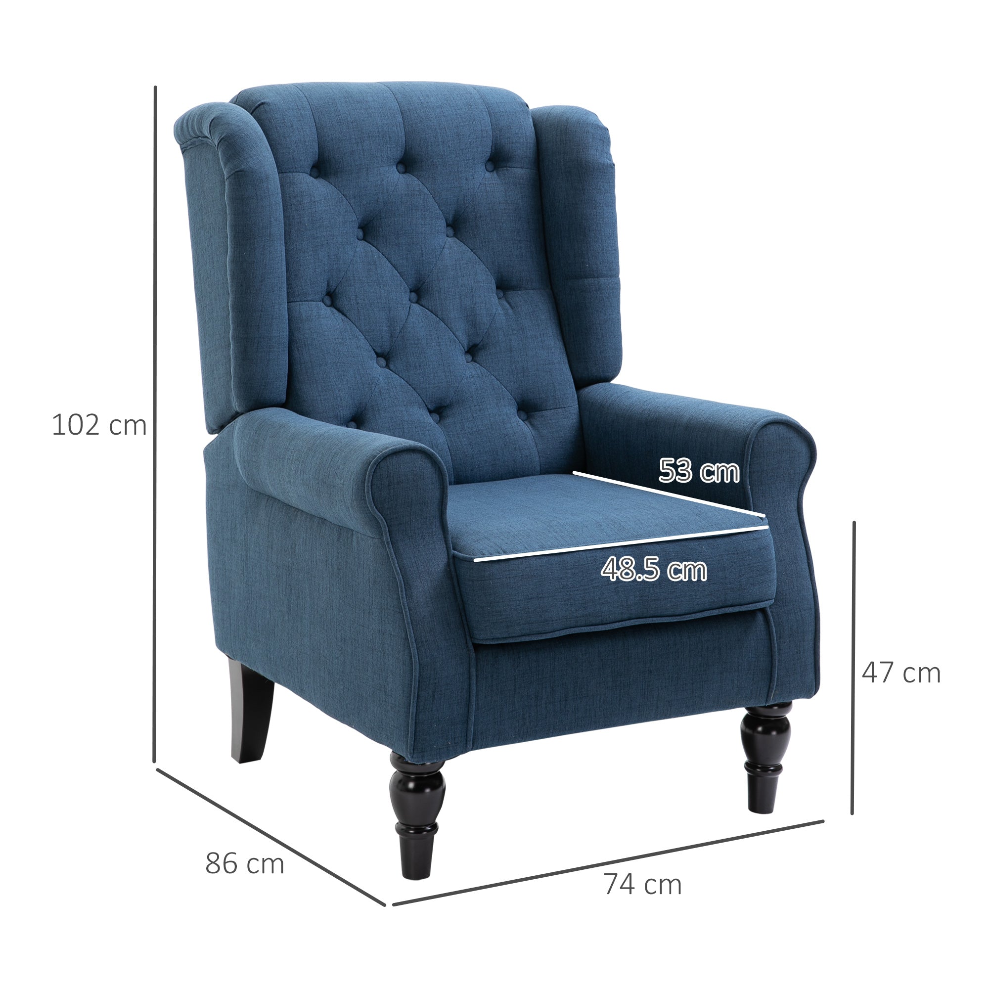 HOMCOM Wingback Accent Chair, Retro Upholstered Button Tufted Occasional Chair for Living Room and Bedroom, Blue - North Peak Garden Furniture