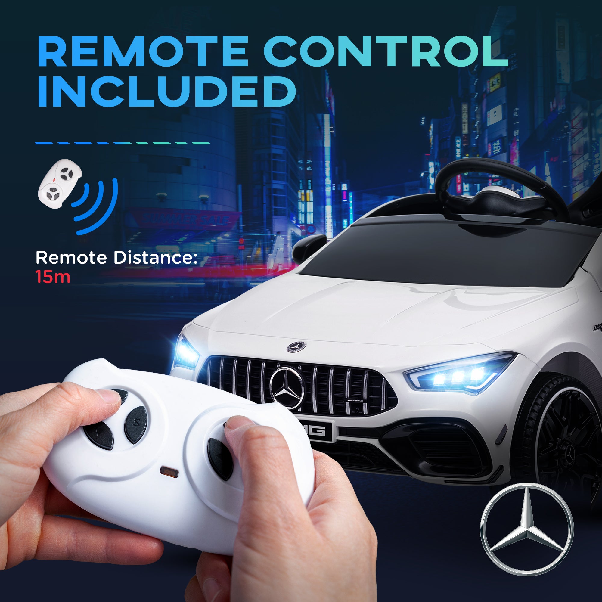 AIYAPLAY Mercedes-AMG CLA 45 Licensed 12V Kids Electric Car Ride on Car w/ Remote, Suspension Lights Music Horn - White - North Peak Garden Furniture