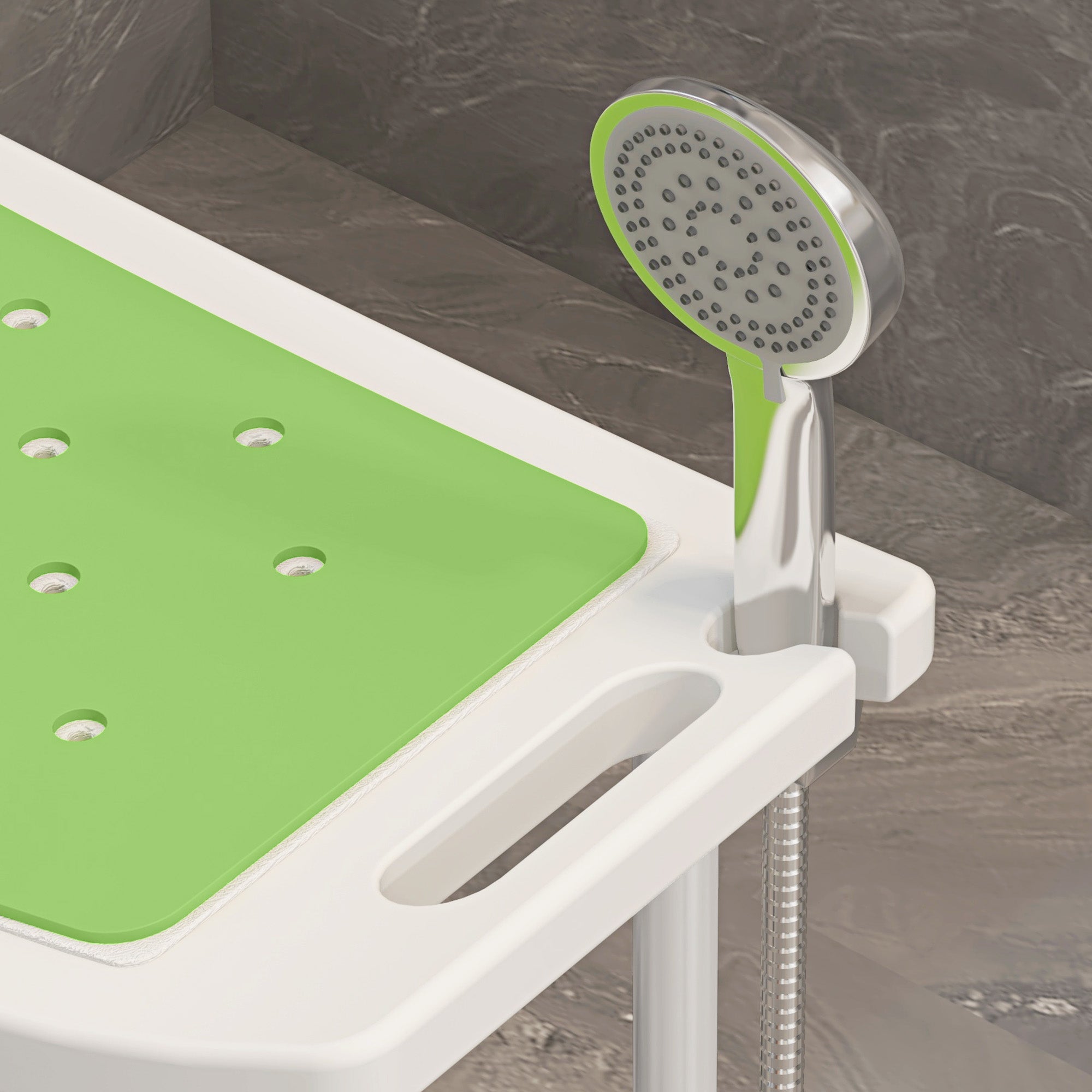 HOMCOM 6-Level Height Adjustable Aluminium Bath Room Stool Chair Shower Non-Slip Design w/ Padded Seat Drainage Holes Foot Pad, Green - North Peak Garden Furniture