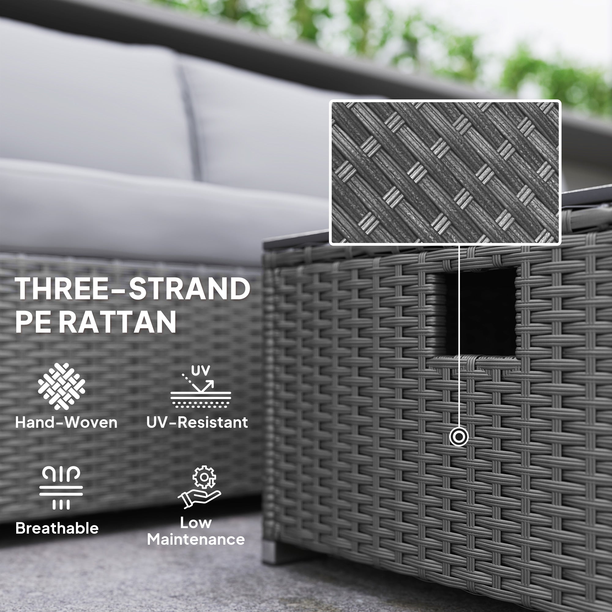Outsunny Five Piece Rattan Garden Furniture Set with Gas Fire Pit Table and Footstool - Grey - North Peak Garden Furniture