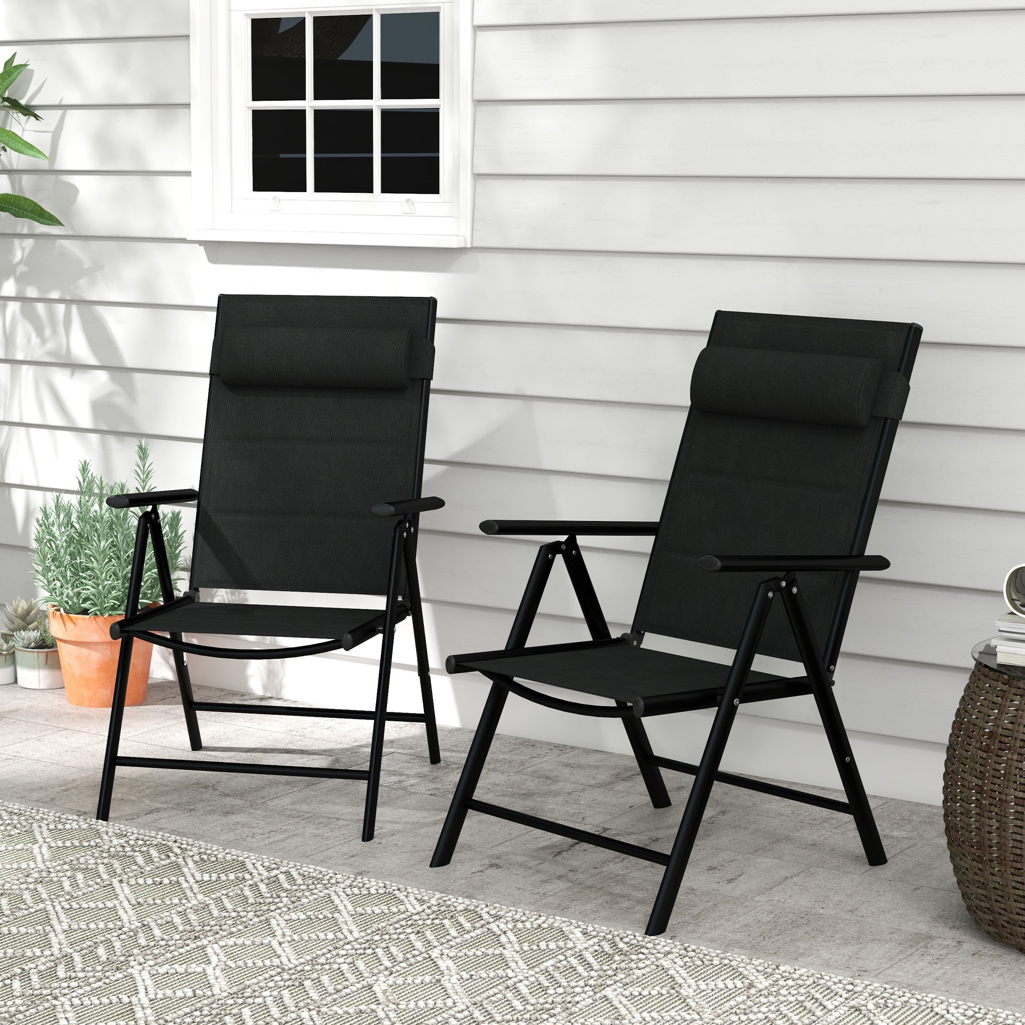 Outsunny Set of Two Padded Garden Chairs - Black