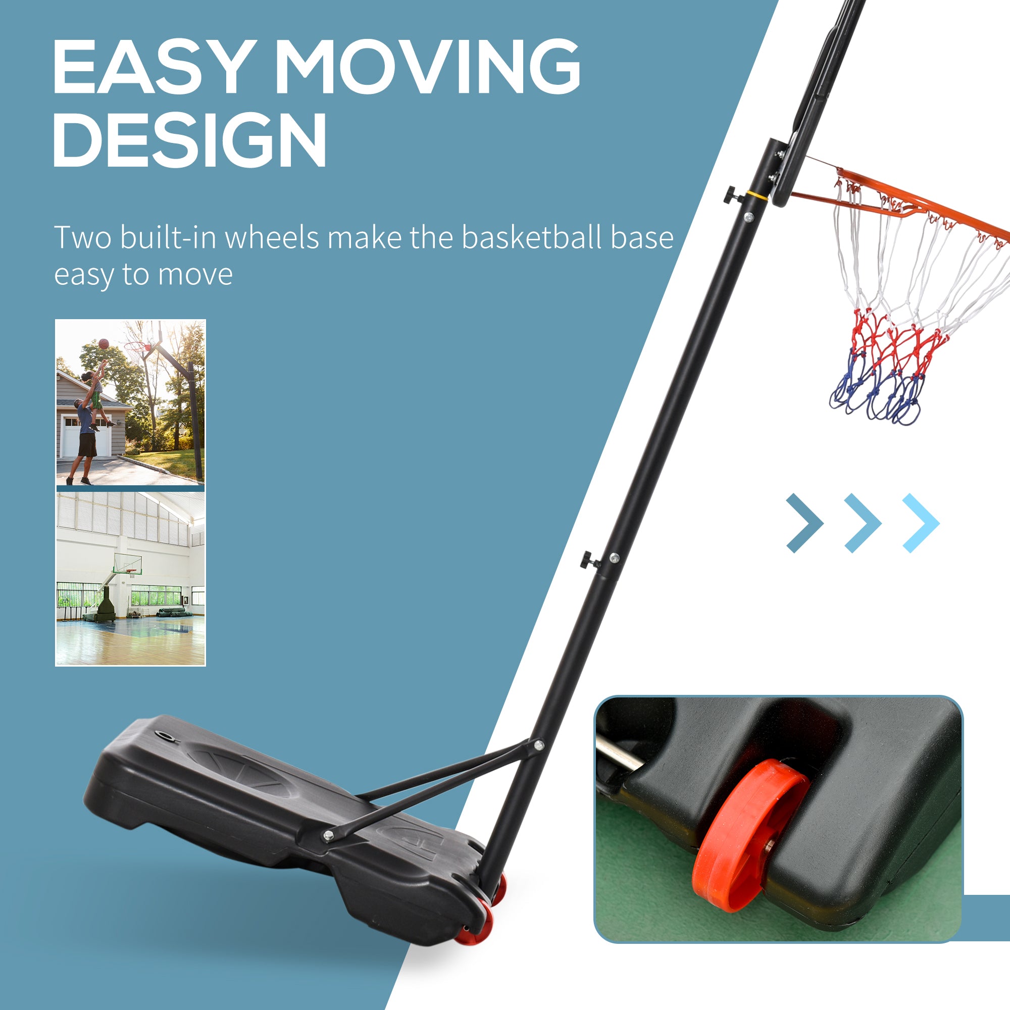 HOMCOM Portable Basketball Hoop Stand 160-210cm Adjustable Height Sturdy Rim Hoop w/ Large Wheels Stable Base & Net Free Standing - North Peak Garden Furniture