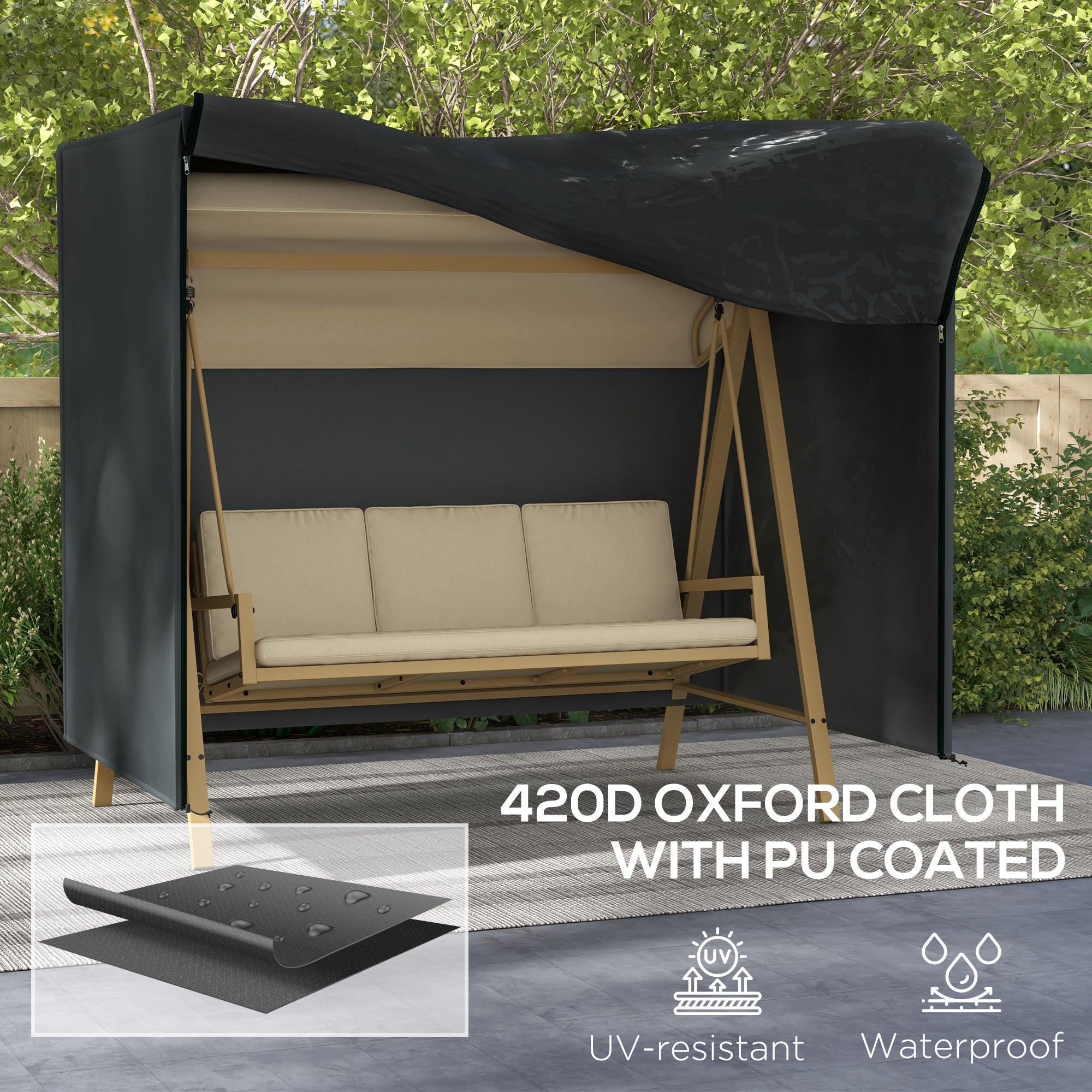Outsunny 220 x 125cm Three- Seater Swing Chair Weatherproof Cover - North Peak Garden Furniture