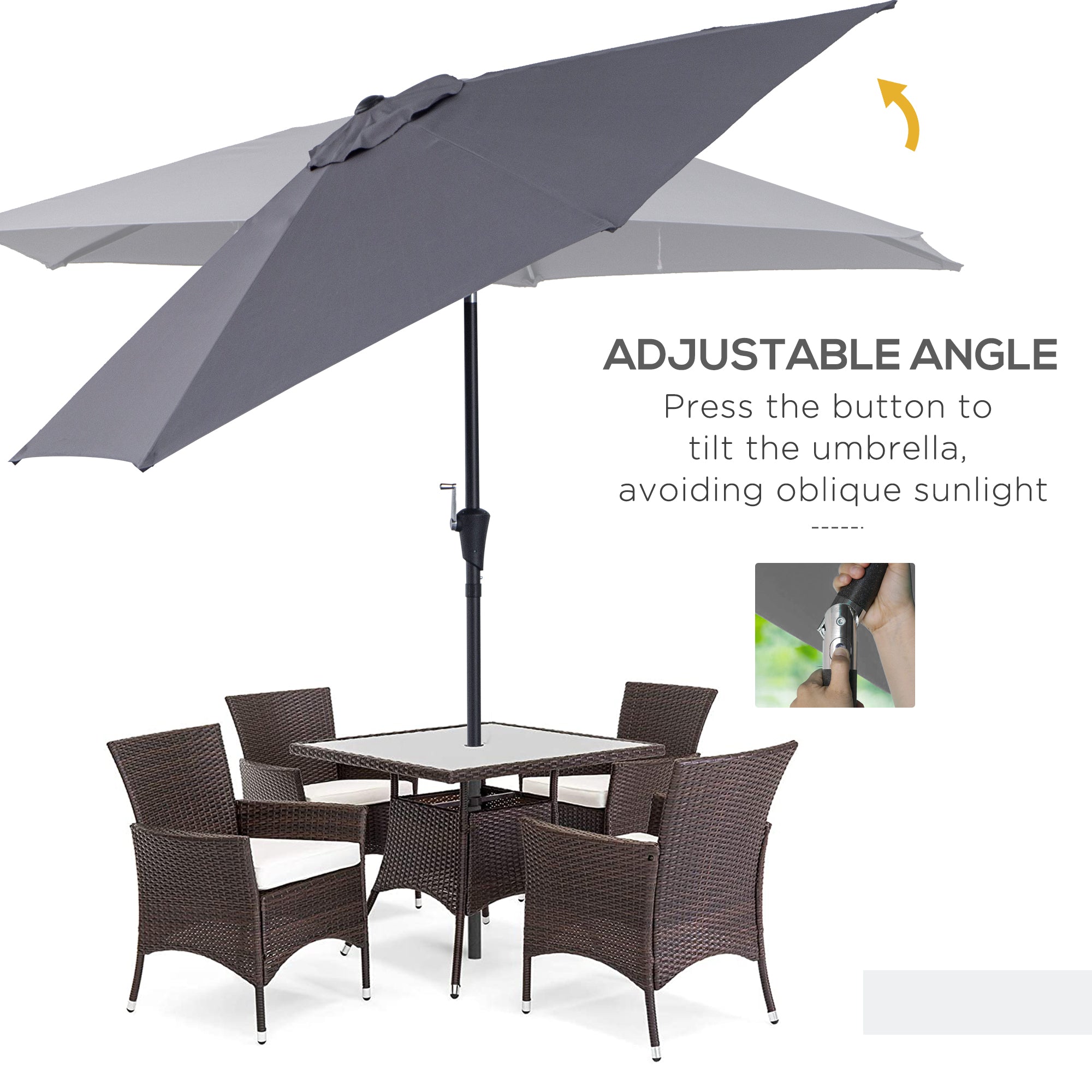 Outsunny Patio Umbrella, 2.7m, Lightweight Aluminium Frame, UV Protection, Grey