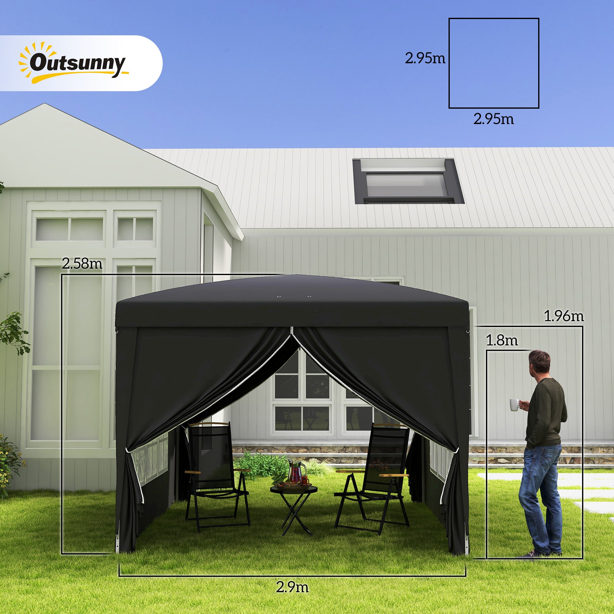 Outsunny 3 x 3(m) Pop Up Gazebo, Water and UV Resistant Party Tent Camping Canopy Marquee with Carry Bag, Black - North Peak Garden Furniture