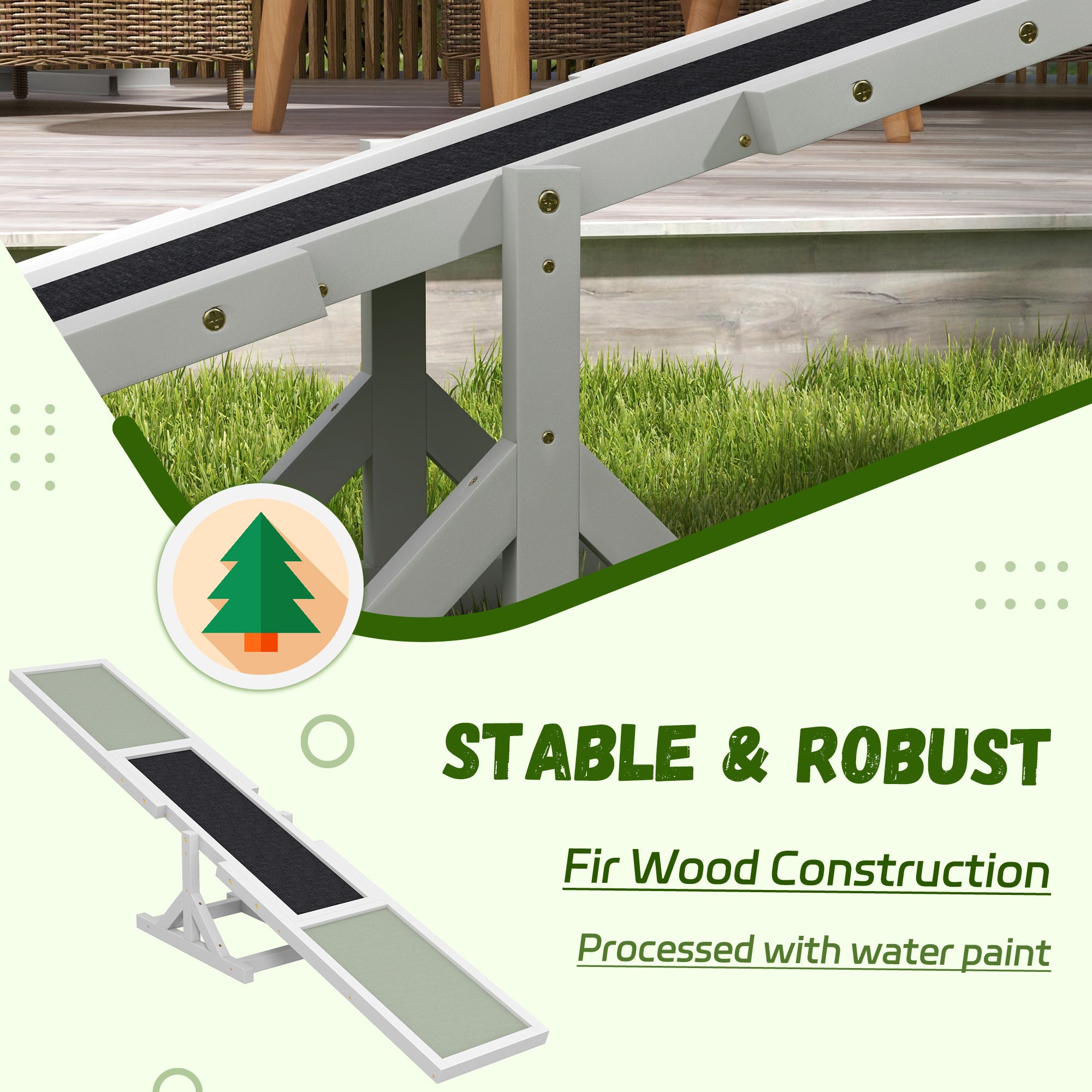 PawHut Wooden Pet Seesaw for Big Dogs, Dog Agility Equipment with Anti-Slip Surface - White - North Peak Garden Furniture