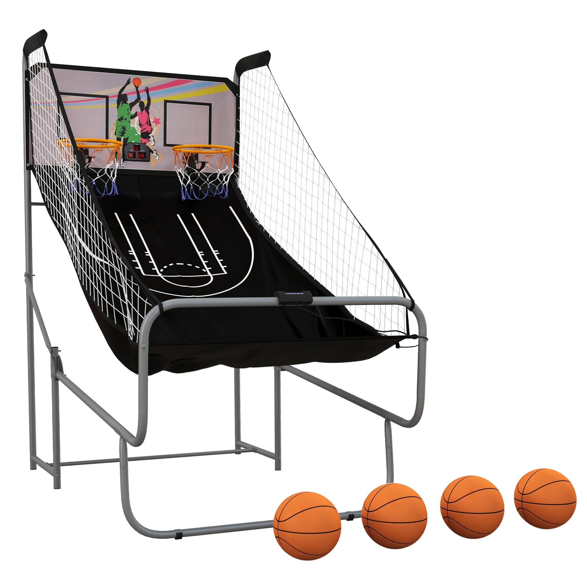 SPORTNOW Foldable Double-Hoop Basketball Arcade Game, with Eight Modes, Four Basketballs, Electronic Scoreboard, Sound Effects