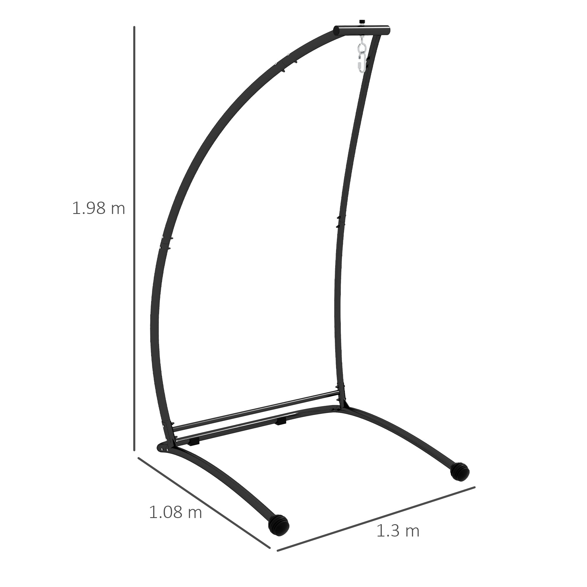 Outsunny Hammock Chair Stand, C Shape Hanging Heavy Duty Metal Frame Hammock Stand for Hanging Hammock Air Porch Swing Chair, Indoor & Outdoor Use, Black - North Peak Garden Furniture