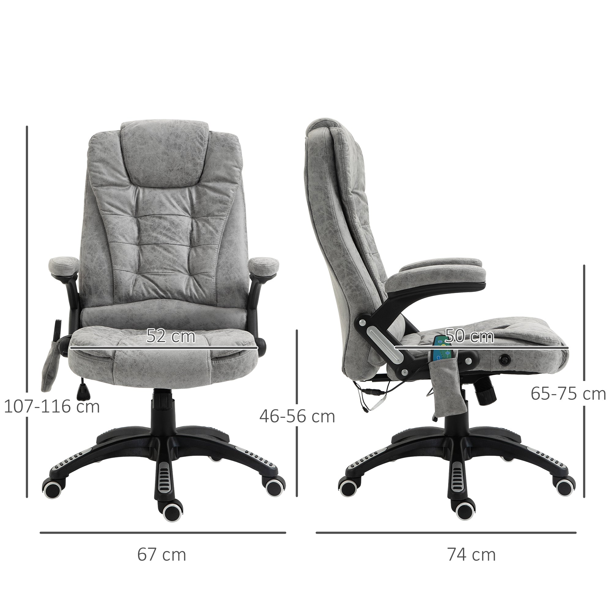 Vinsetto Massage Recliner Chair Heated Office Chair with Six Massage Points Microfiber Cloth 360° Swivel Wheels Grey - North Peak Garden Furniture