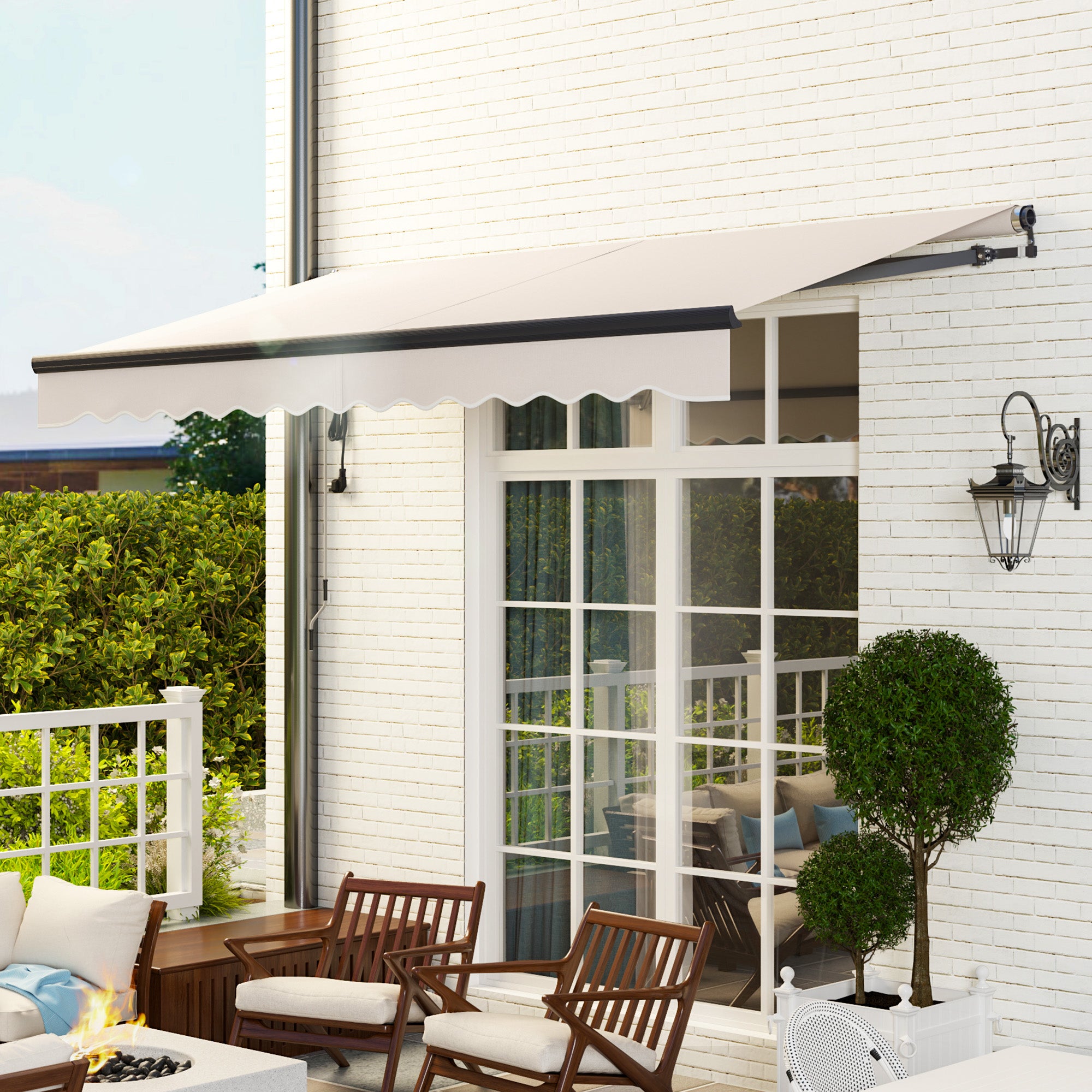 Outsunny 3.5 x 3m Electric/Manual Awning, with Remote - Beige - North Peak Garden Furniture