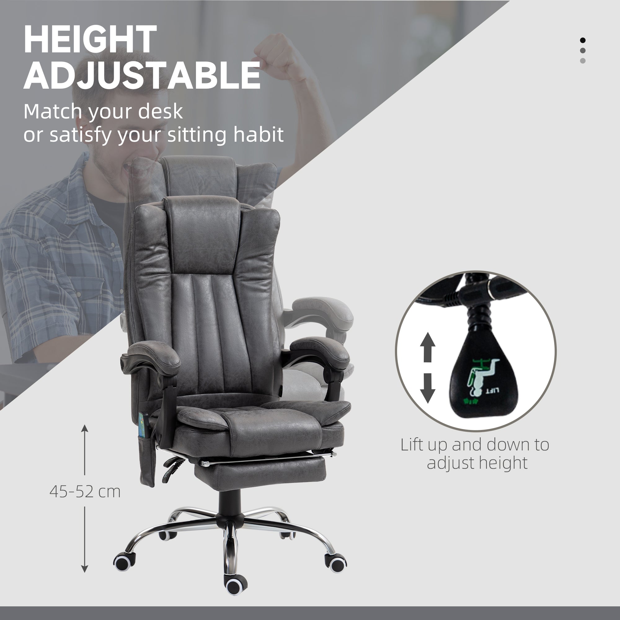 Vinsetto Six-Point Massage Chair, with Heat and Footrest - Dark Grey - North Peak Garden Furniture
