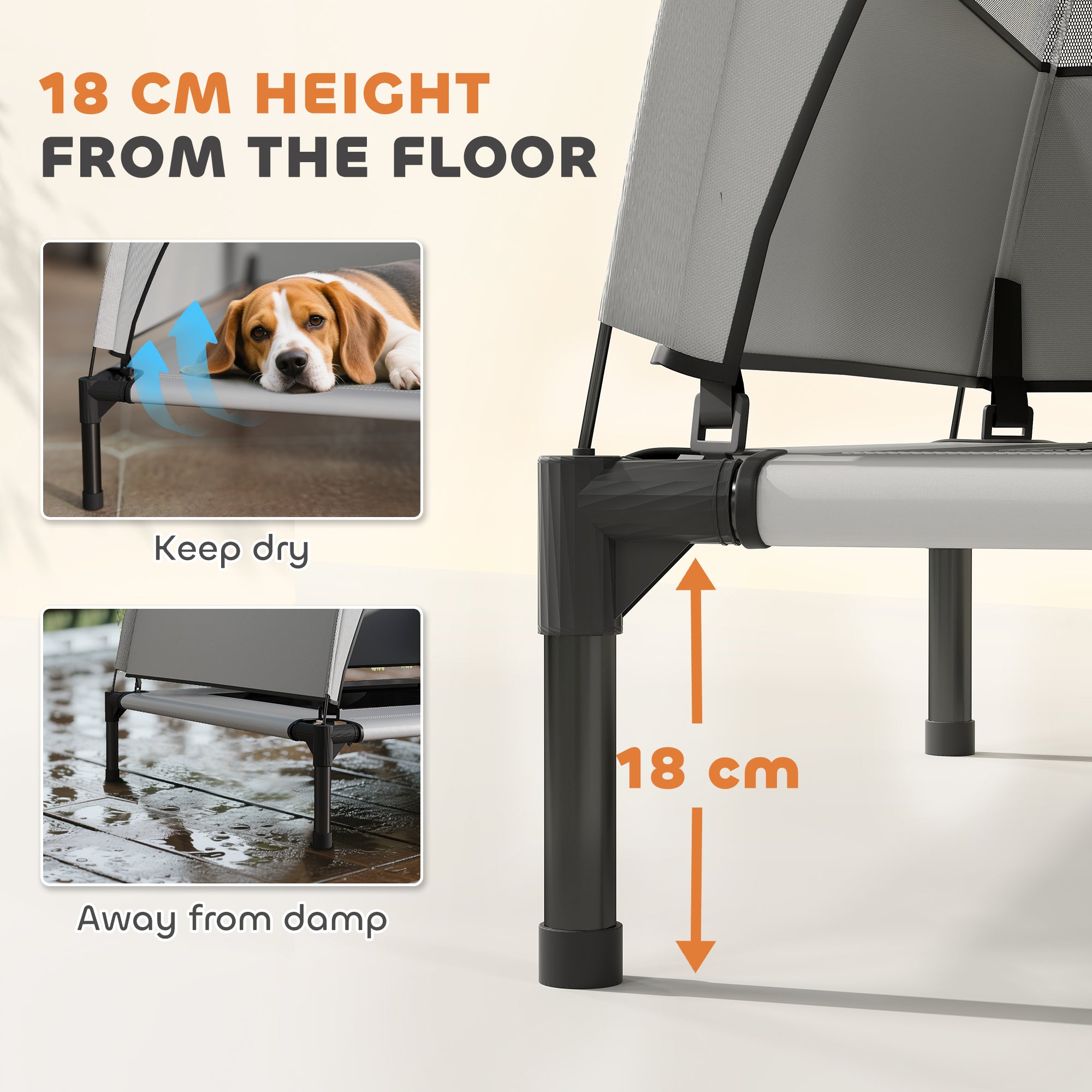 PawHut Portable Elevated Dog Bed with Removable Canopy, Cooling Raised Pet Cot for Small Medium Dogs, 76 x 61 x 60 cm - North Peak Garden Furniture