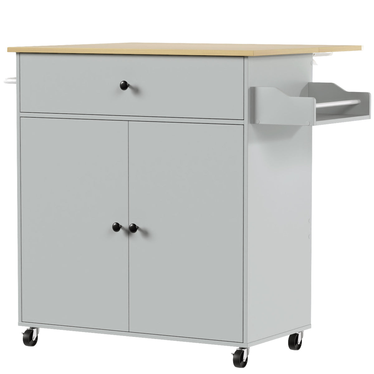 HOMCOM Kitchen Island with Drop Leaf, Rolling Kitchen Storage Trolley on Wheels with Drawer, Spice Rack and Towel Rack, Grey