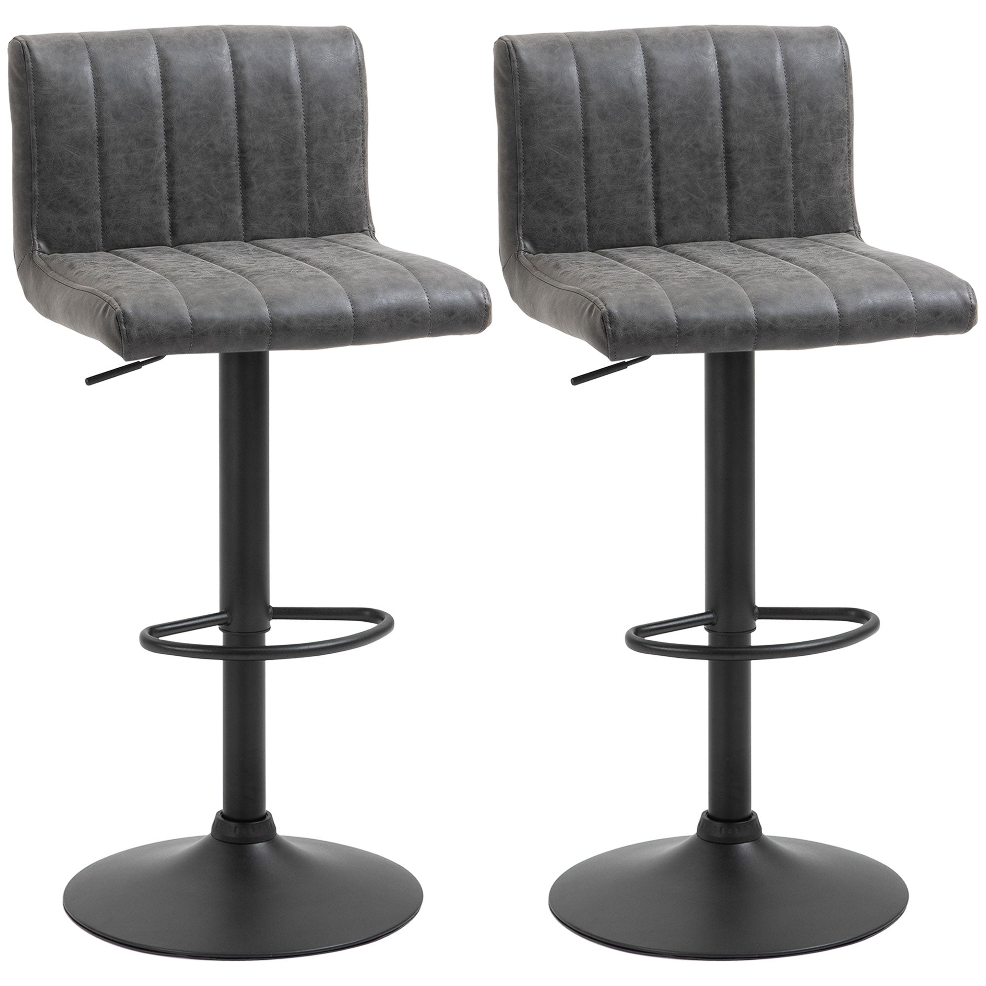 HOMCOM Adjustable Barstools Set of 2, Swivel Counter Bar Chairs, Bar Stools with Footrest, PU Leather, Gas Lift, Grey - North Peak Garden Furniture