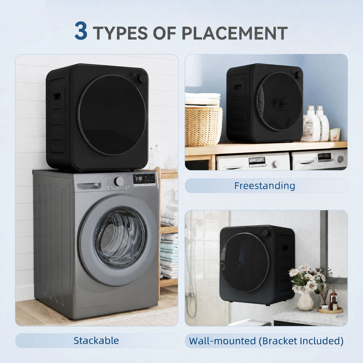 HOMCOM 4kg Front Load Laundry Dryer, Portable Clothes Dryer with 2 Power Modes, 400W/800W, Black