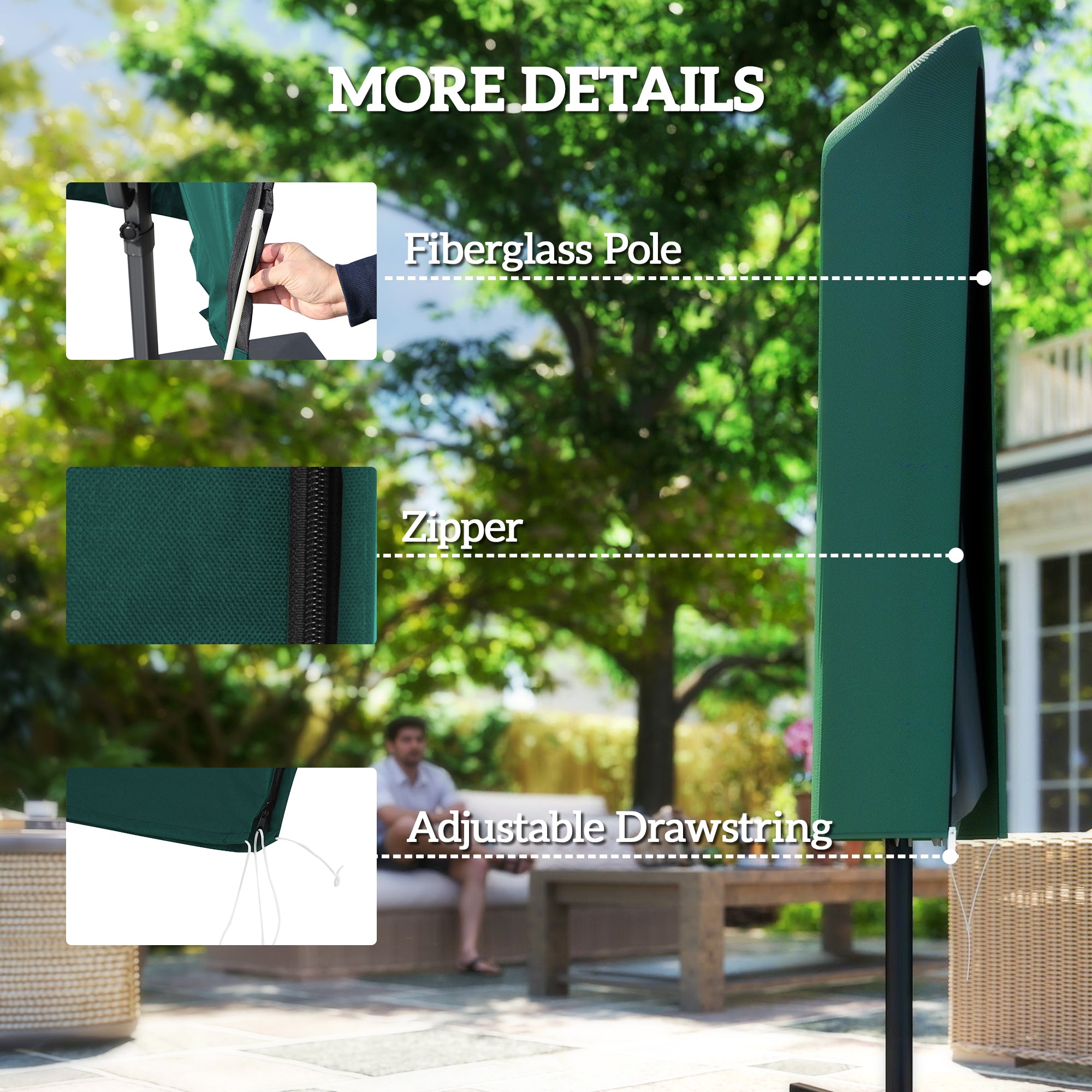 Outsunny Garden Parasol Cover, Outdoor Patio Umbrella Protector Weatherproof Garden Patio for 2-4m Parasol, Dark Green