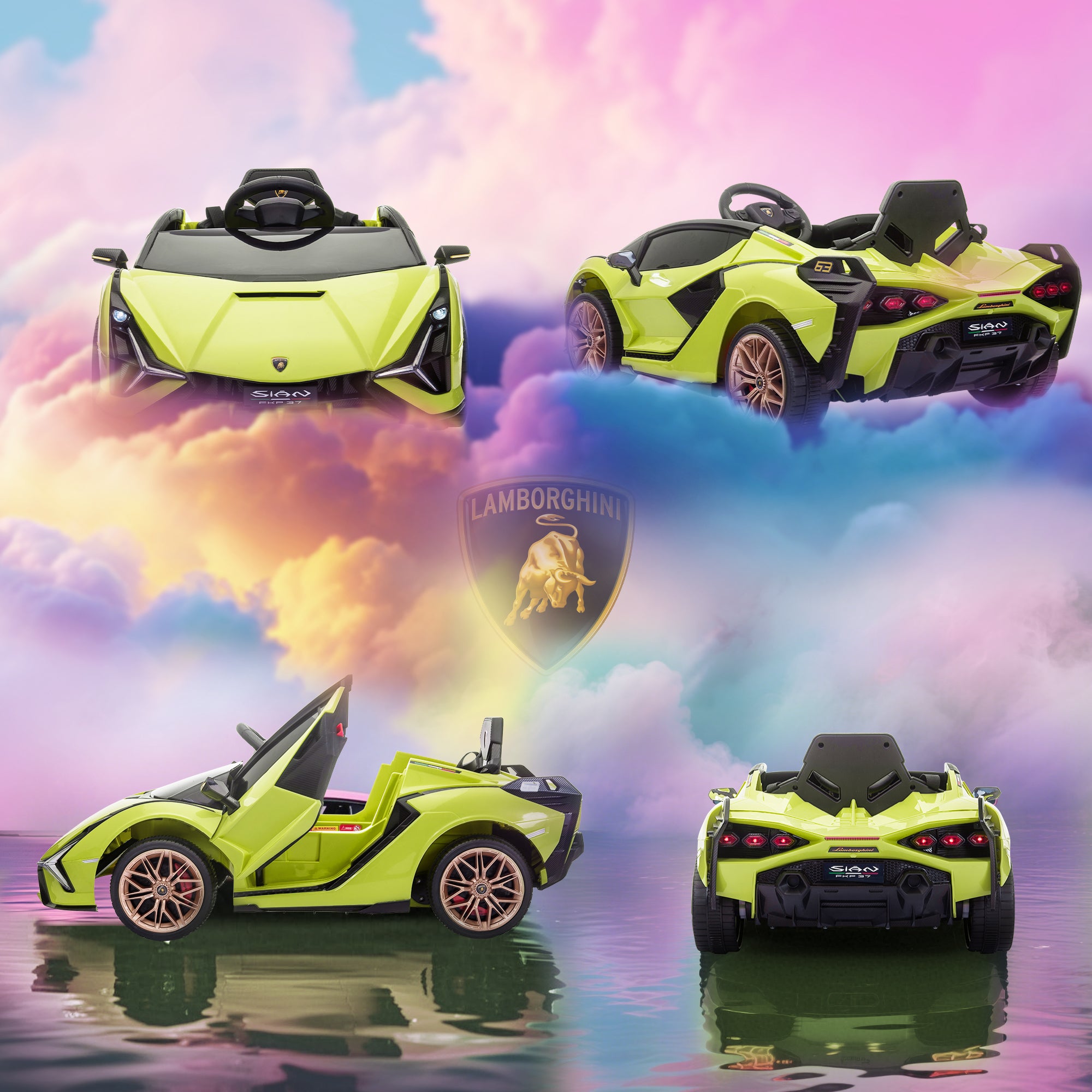 HOMCOM Lamborghini Sian Licensed 12V Kids Electric Ride On Car 2 Motors Toy Car with Remote Control Music Lights MP3 for 3-5 Years Green