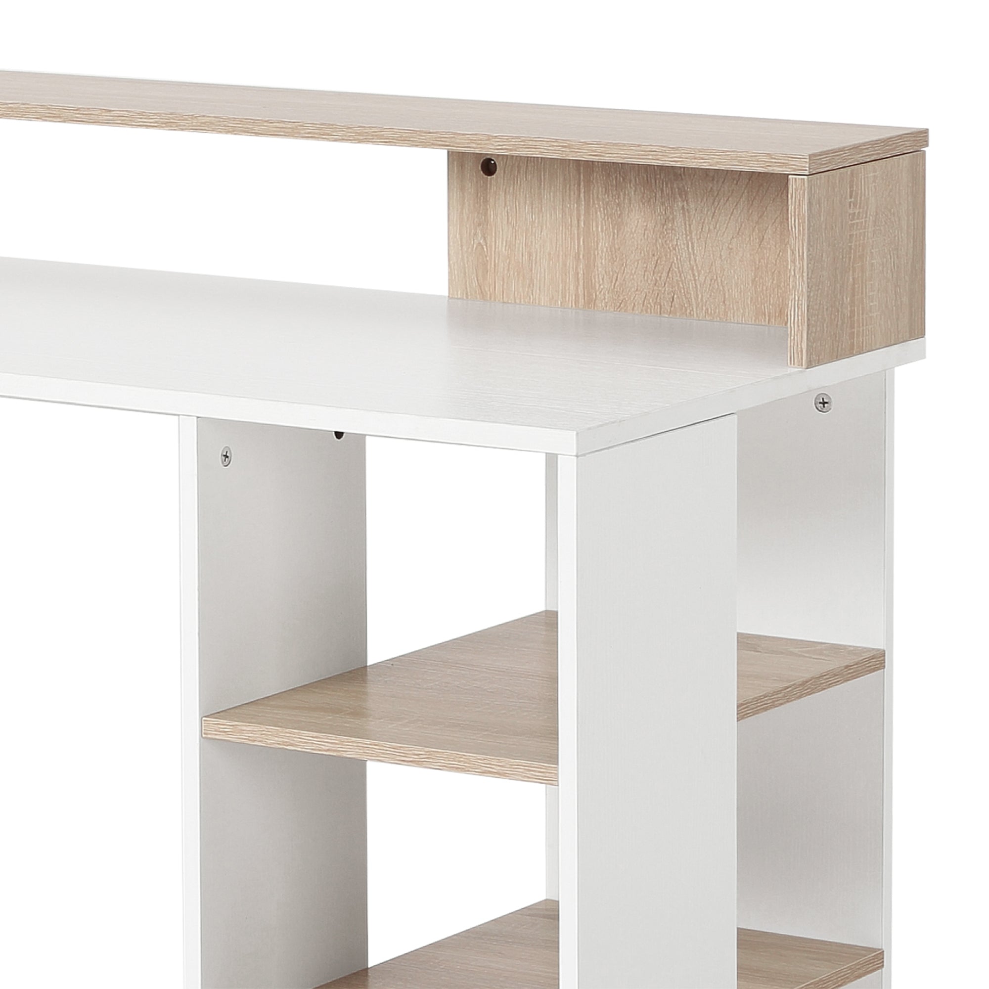 HOMCOM Computer Desk with Drawers and Storage Shelves, Reception Desk, Study Workstation for Home Office, 137 x 55 x 92cm, Oak and White - North Peak Garden Furniture
